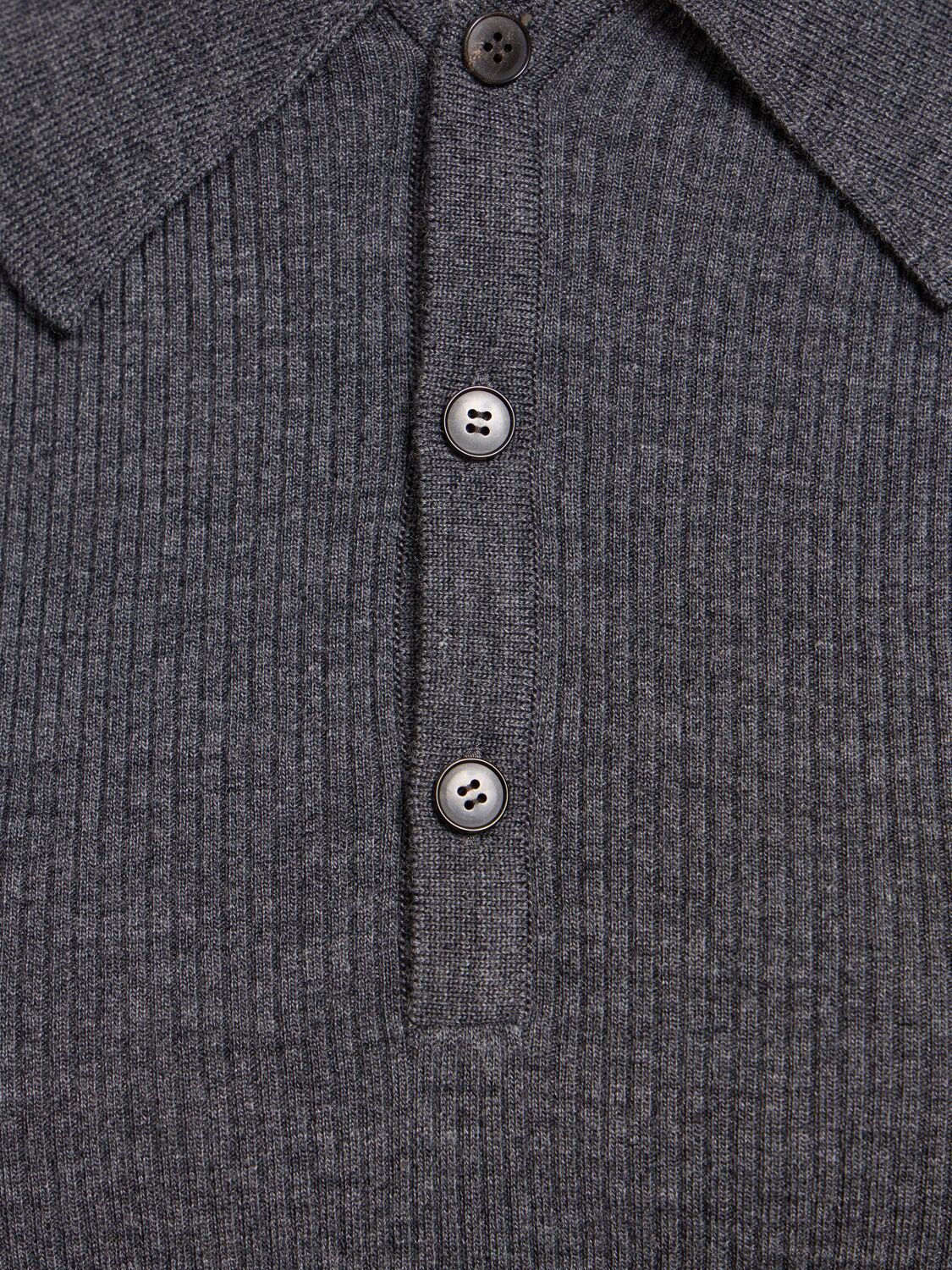 Shop Auralee Super Fine Wool High Gauge Rib Knit Polo In Grey