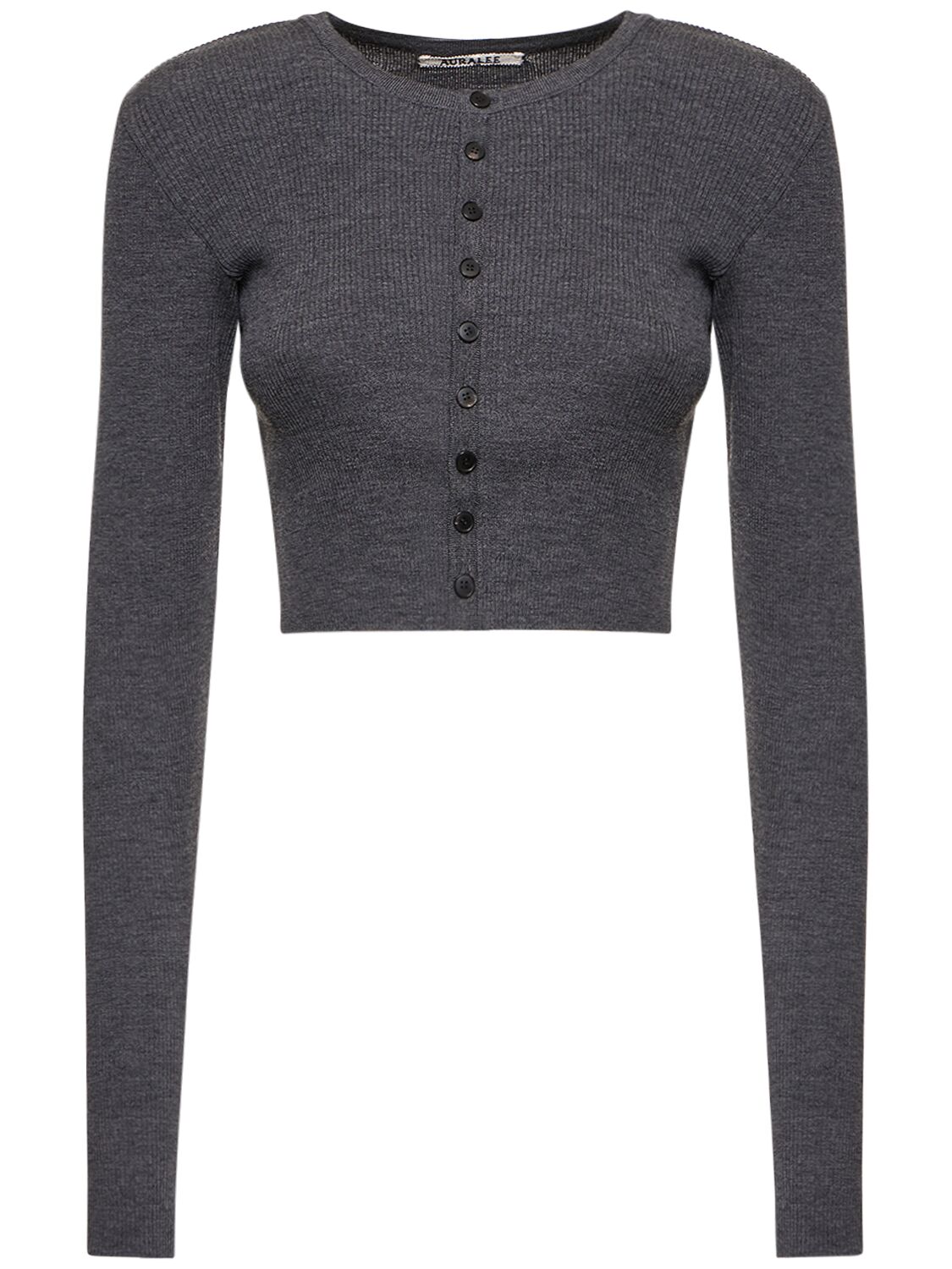 Auralee Super Fine Wool Rib Knit Short Cardigan In Grey