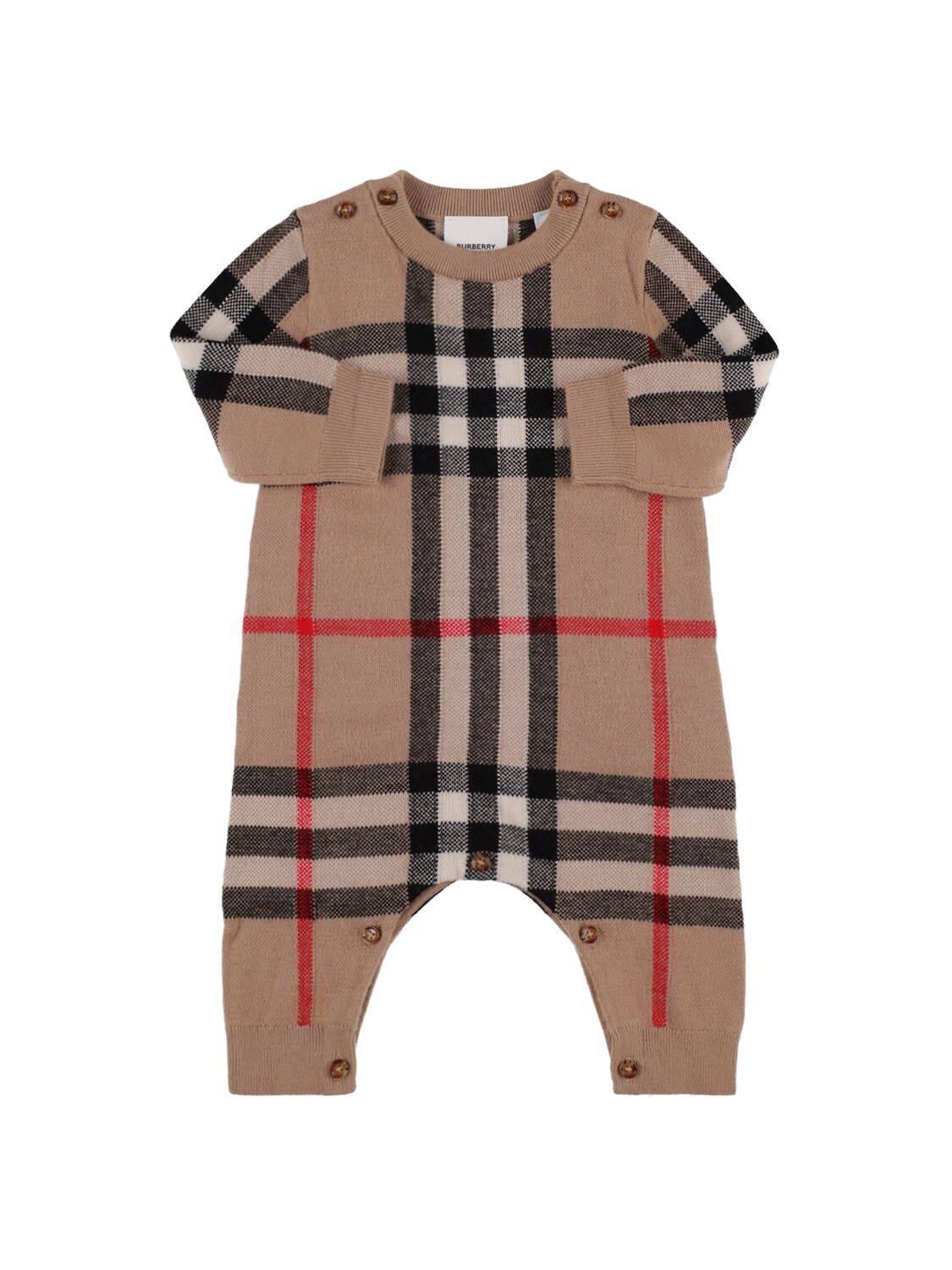 Burberry Babies' Check Print Wool & Cashmere Romper In Brown