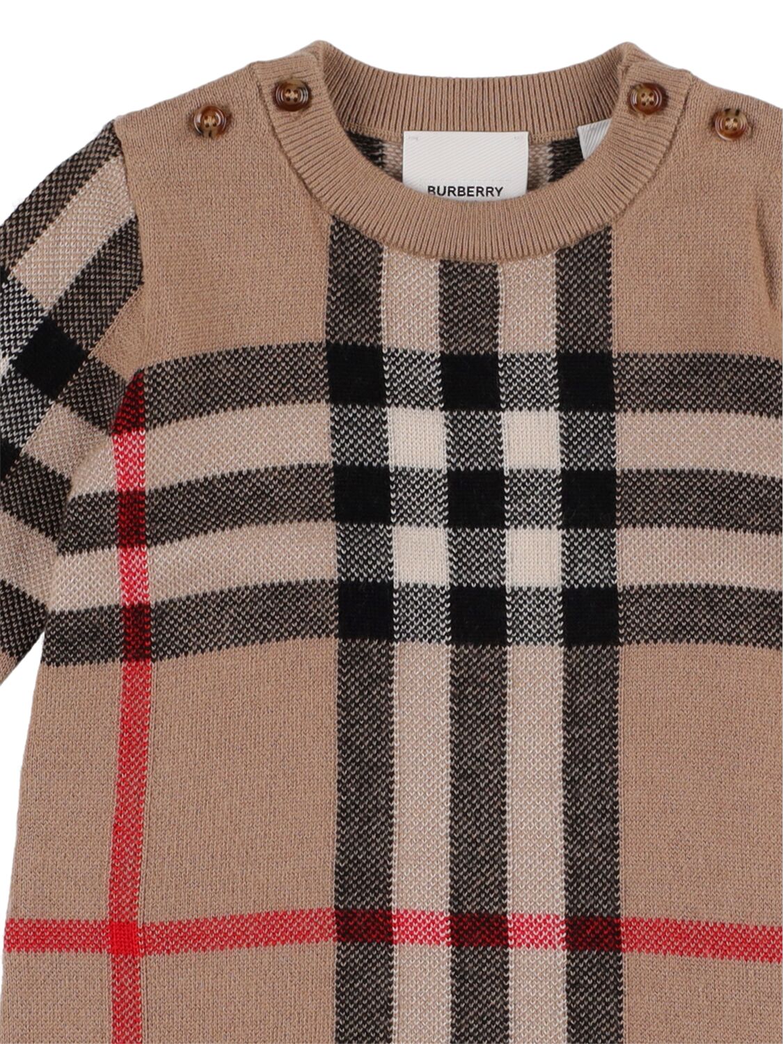 Shop Burberry Check Print Wool & Cashmere Romper In Beige