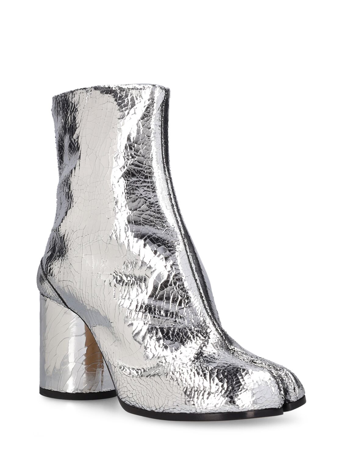 Shop Maison Margiela 80mm Tabi Crackled Leather Ankle Boots In Silver