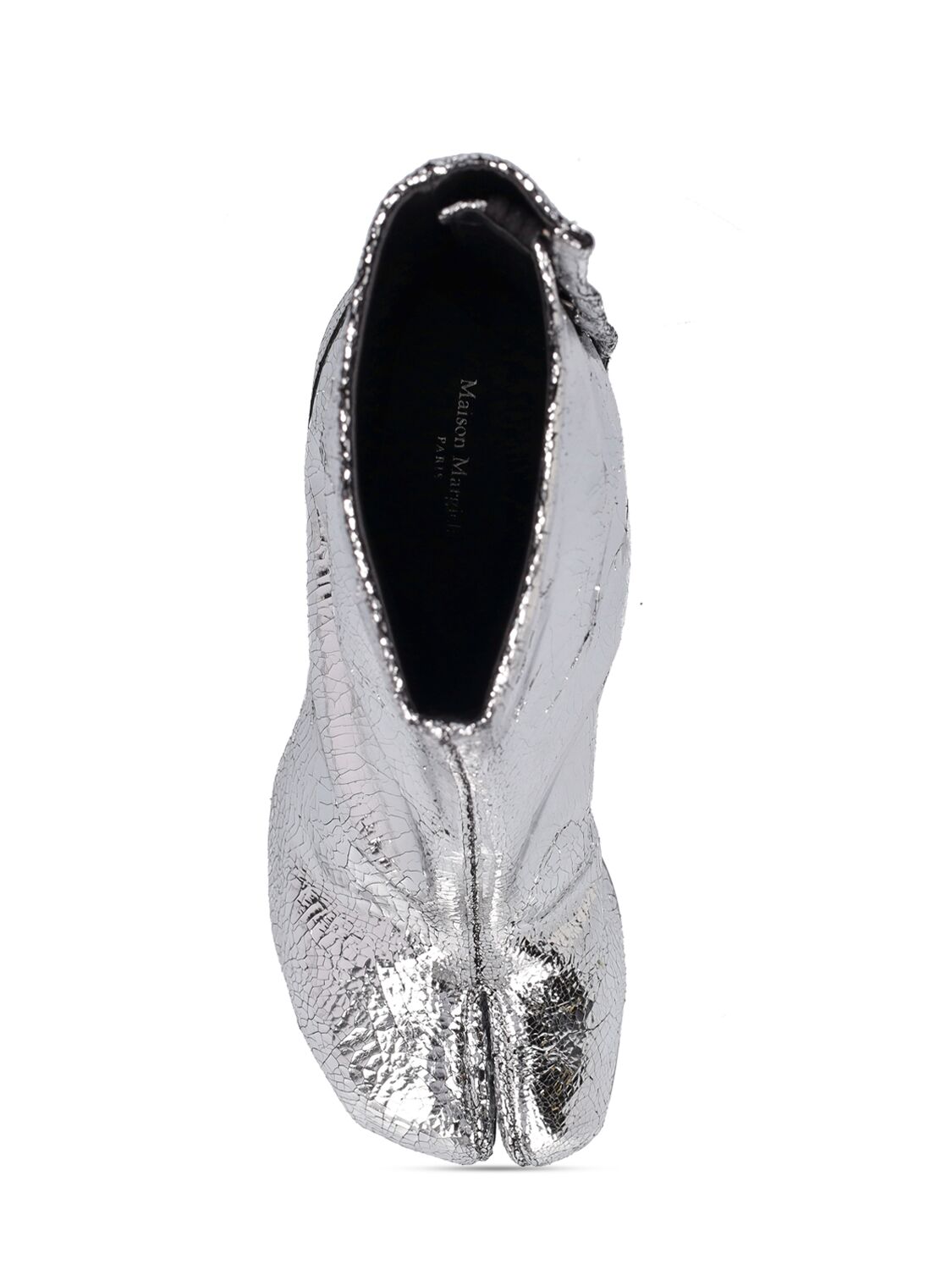 Shop Maison Margiela 80mm Tabi Crackled Leather Ankle Boots In Silver