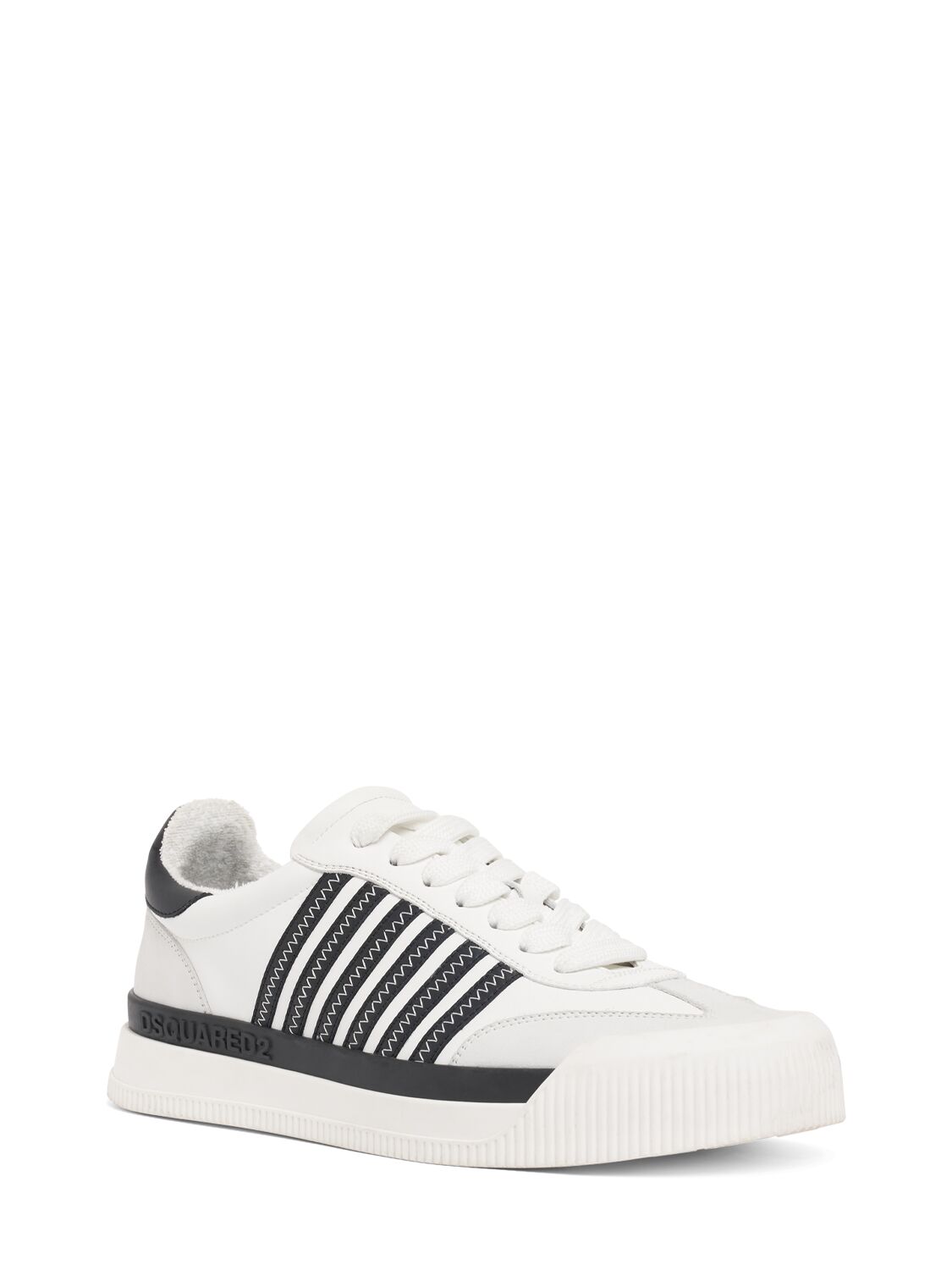 Shop Dsquared2 Logo Leather Sneakers In White,black