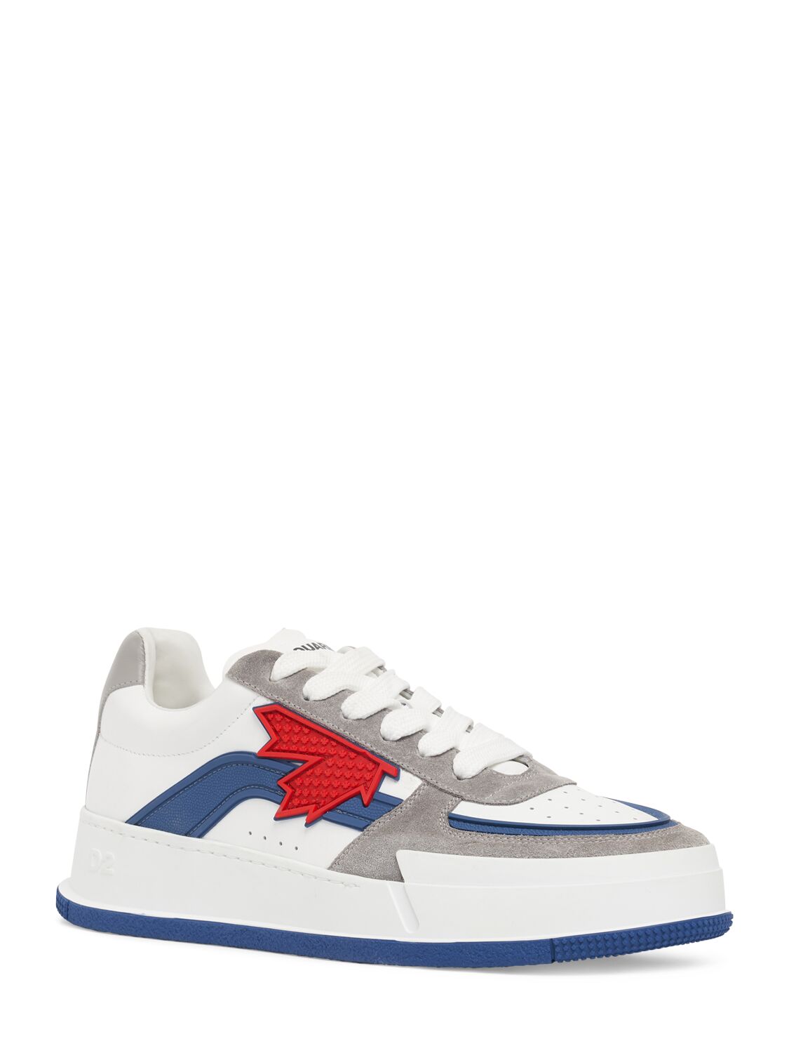 Shop Dsquared2 Logo Leather Sneakers In White,blue