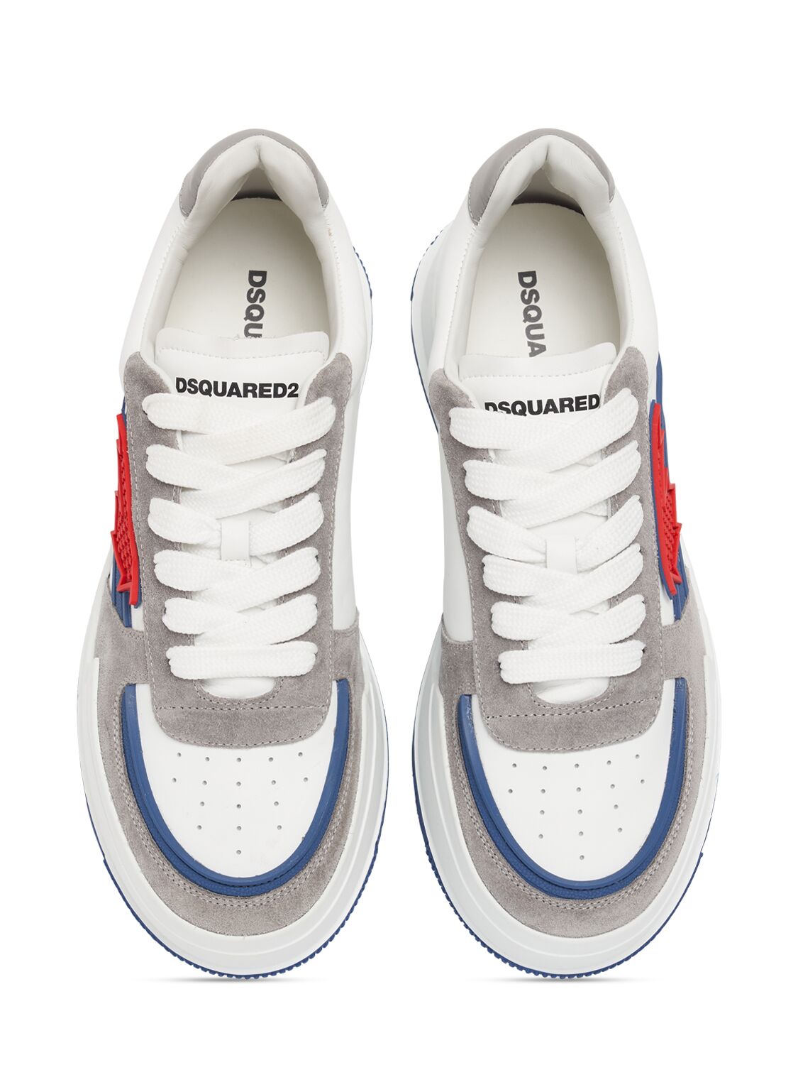 Shop Dsquared2 Logo Leather Sneakers In White,blue