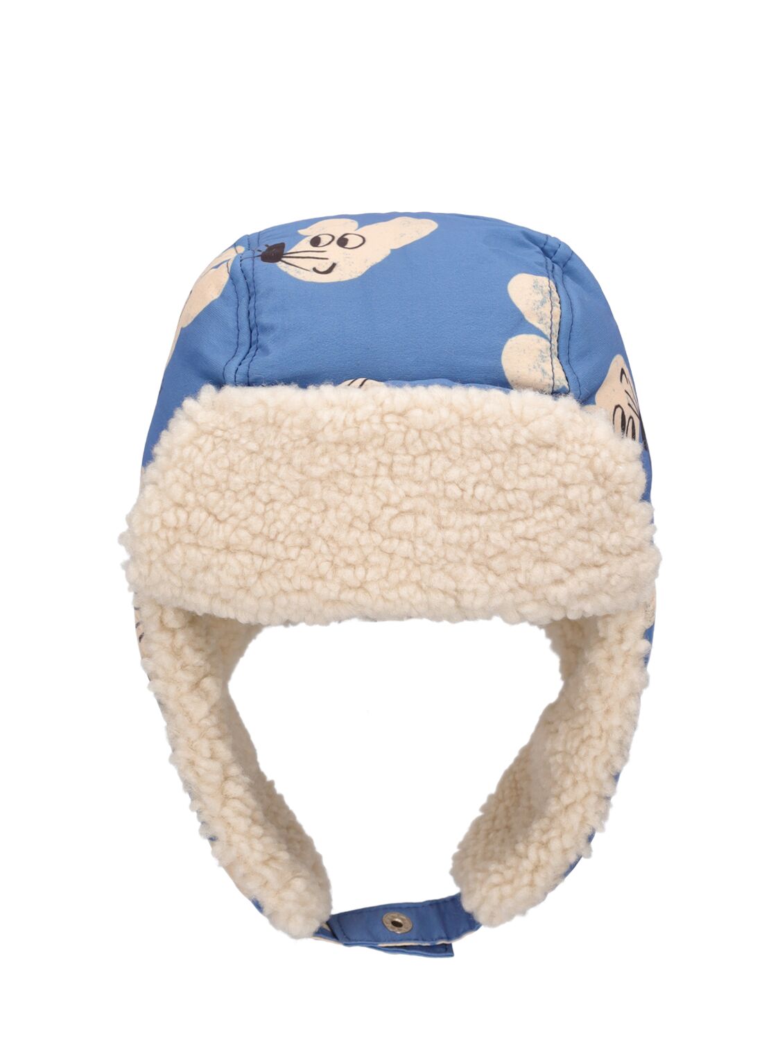 Bobo Choses Kids' Mouse Print Faux Fur & Nylon Aviator Hat In Blue,white