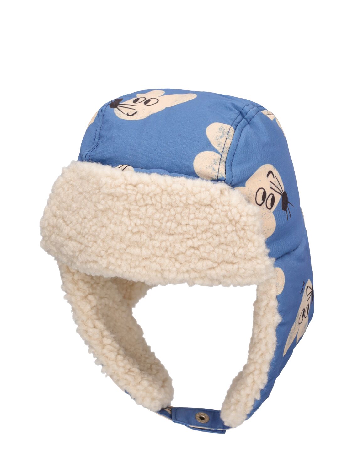 Shop Bobo Choses Mouse Print Faux Fur & Nylon Aviator Hat In Blue,white