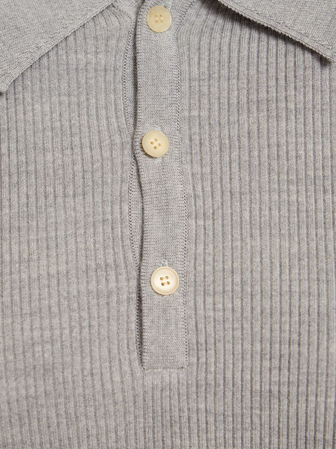 Shop Auralee Super Fine Wool High Gauge Rib Knit Polo In Light Grey
