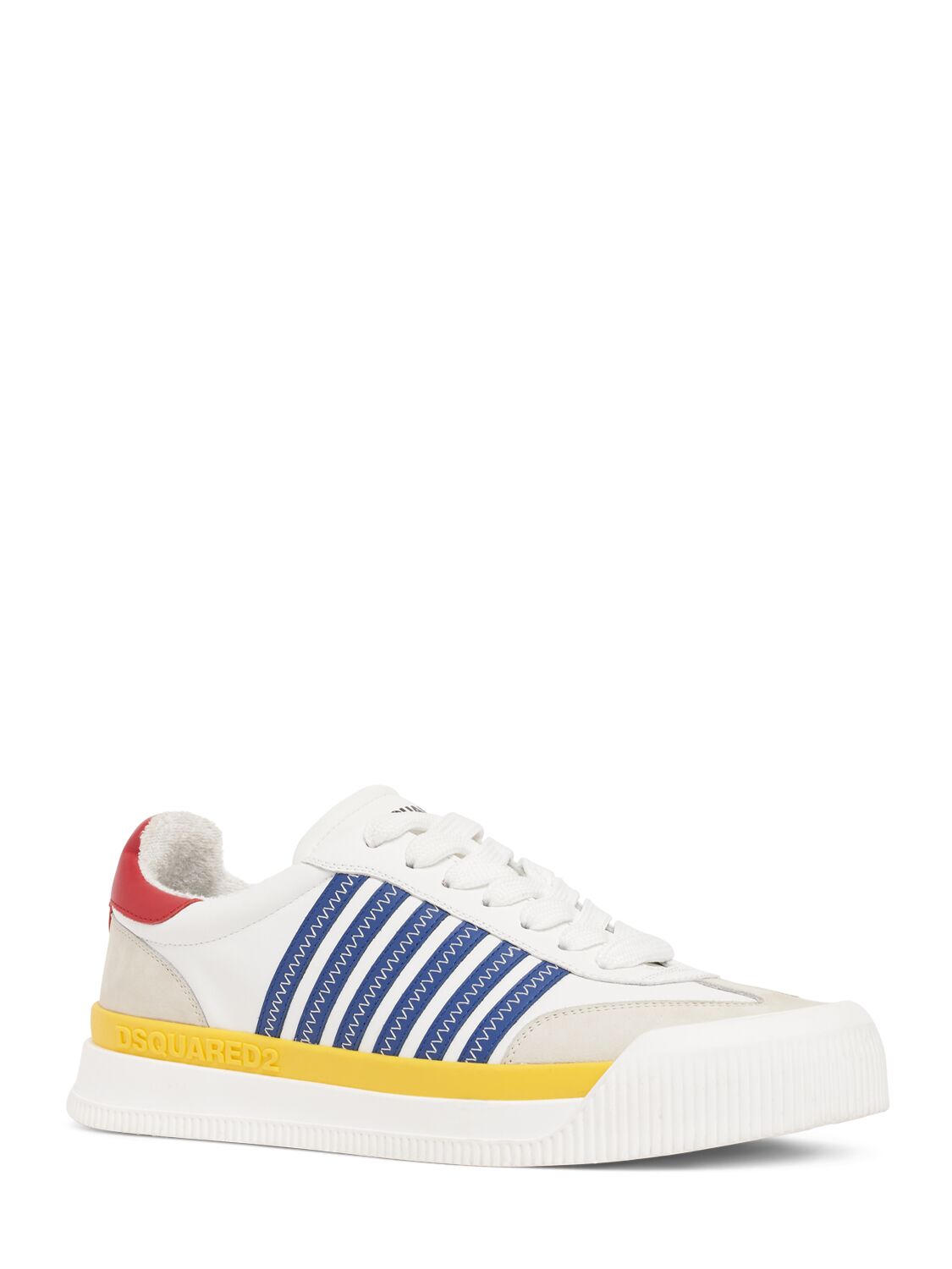 Shop Dsquared2 Logo Leather Sneakers In White,blue