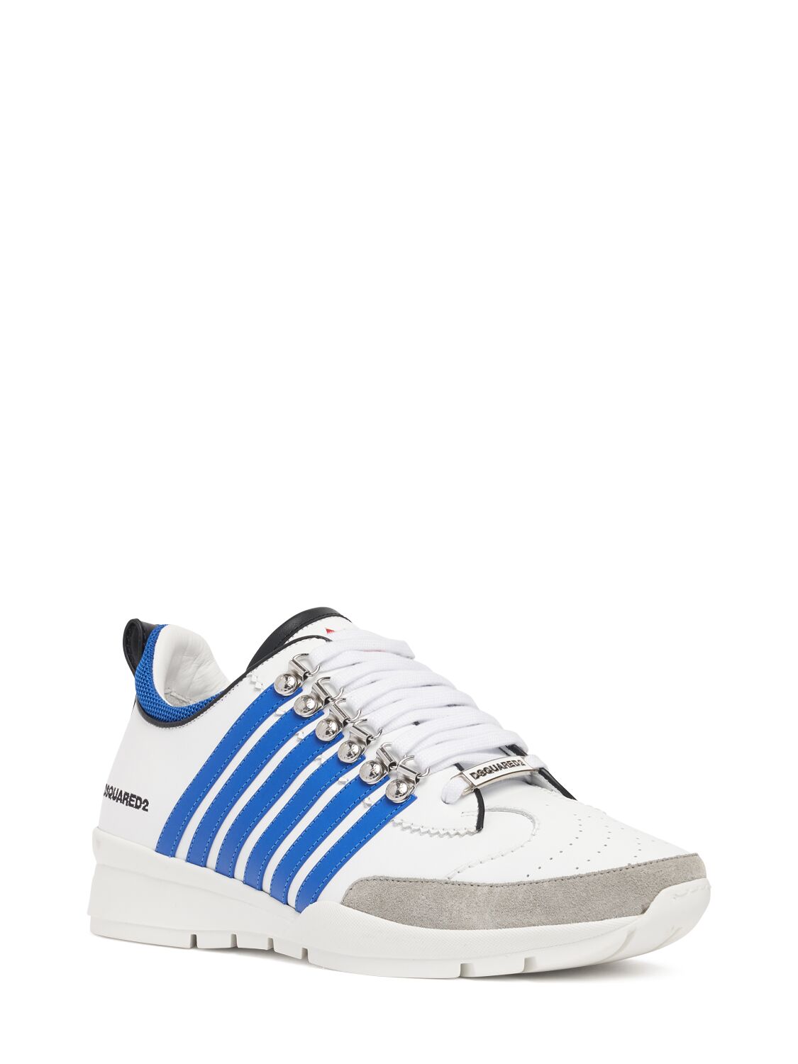 Shop Dsquared2 Logo Leather Sneakers In White,blue