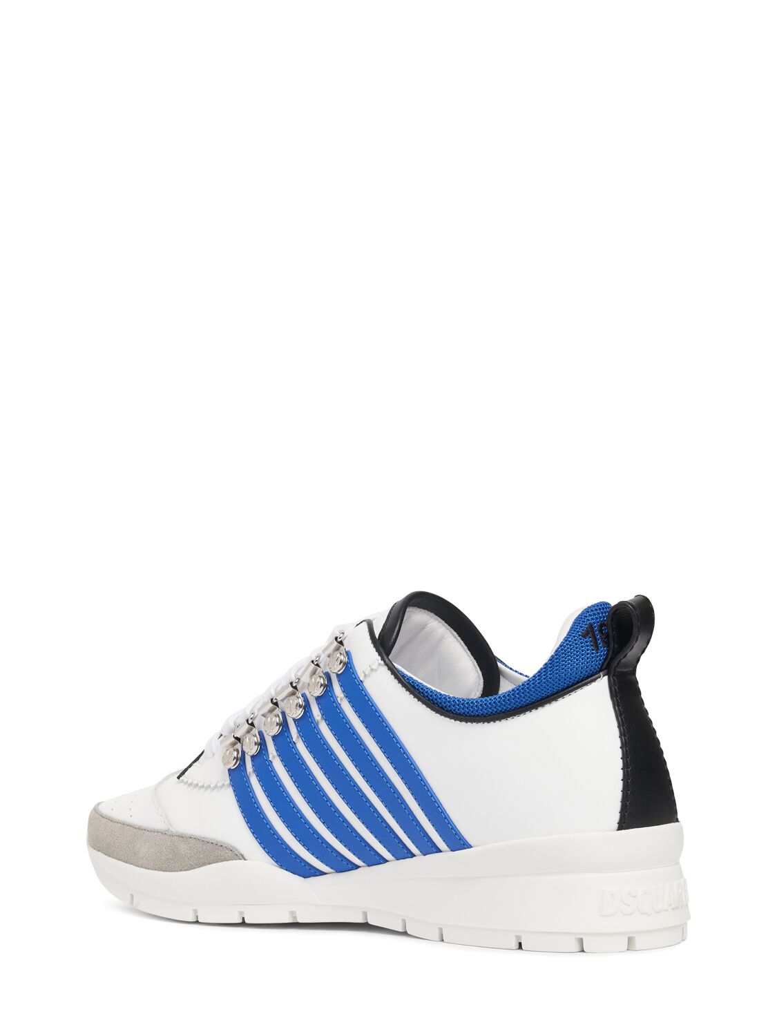 Shop Dsquared2 Logo Leather Sneakers In White,blue