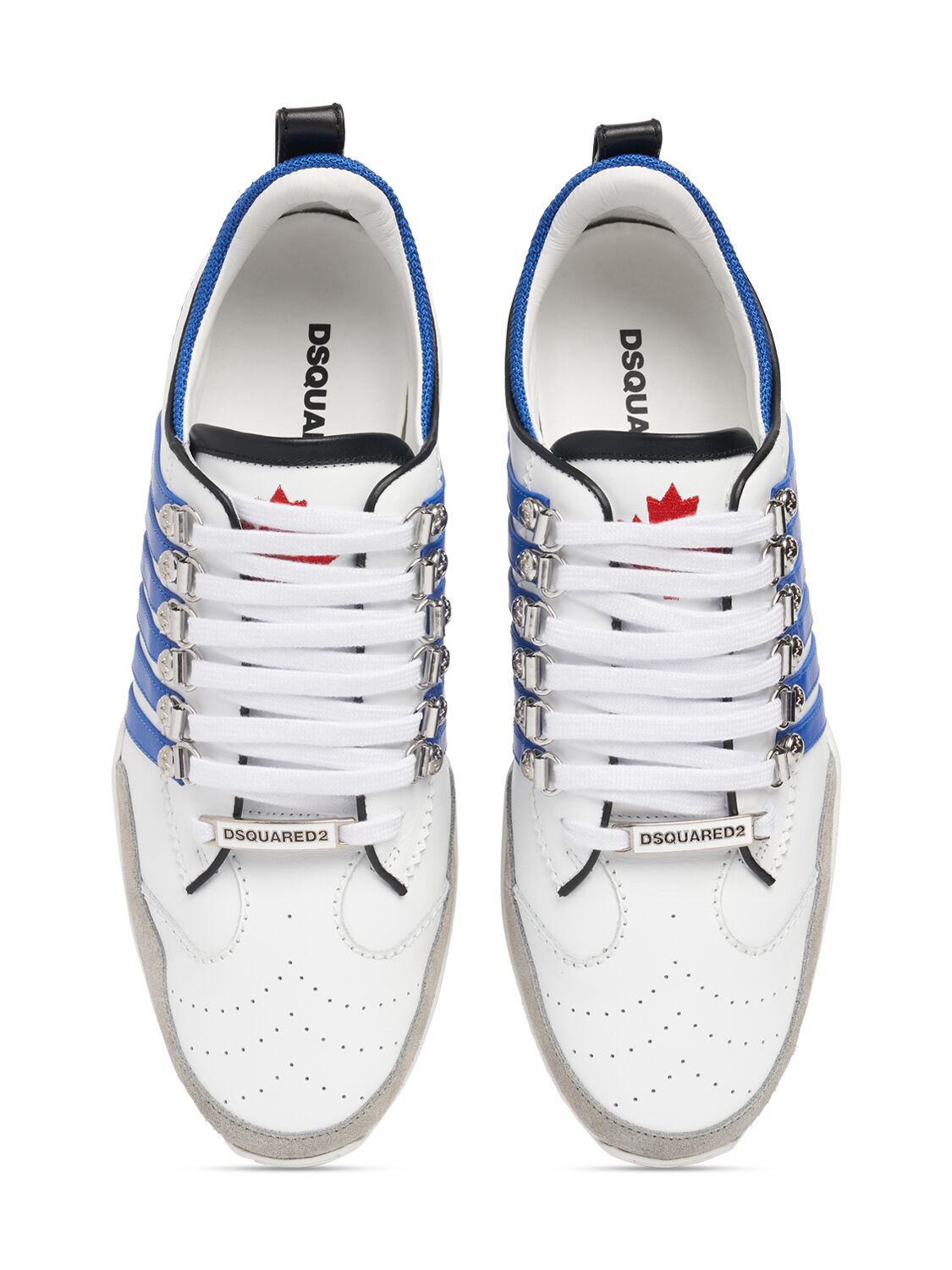 Shop Dsquared2 Logo Leather Sneakers In White,blue