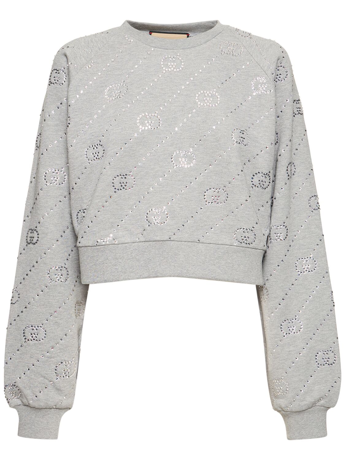 Shop Gucci Gg Cotton Jersey Crop Sweatshirt In Grey