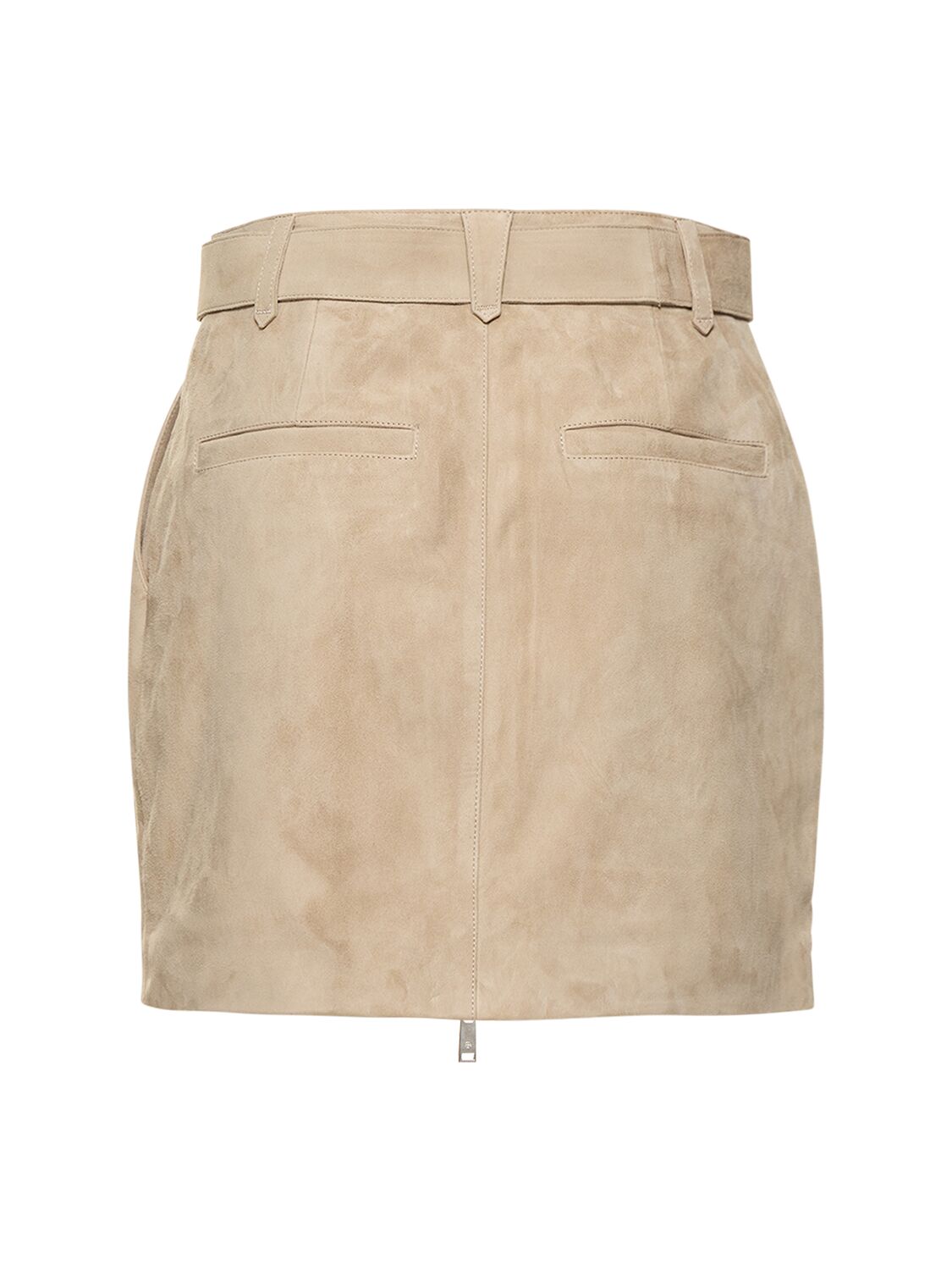 Shop Anine Bing Ana Leather Mini Skirt In Beige