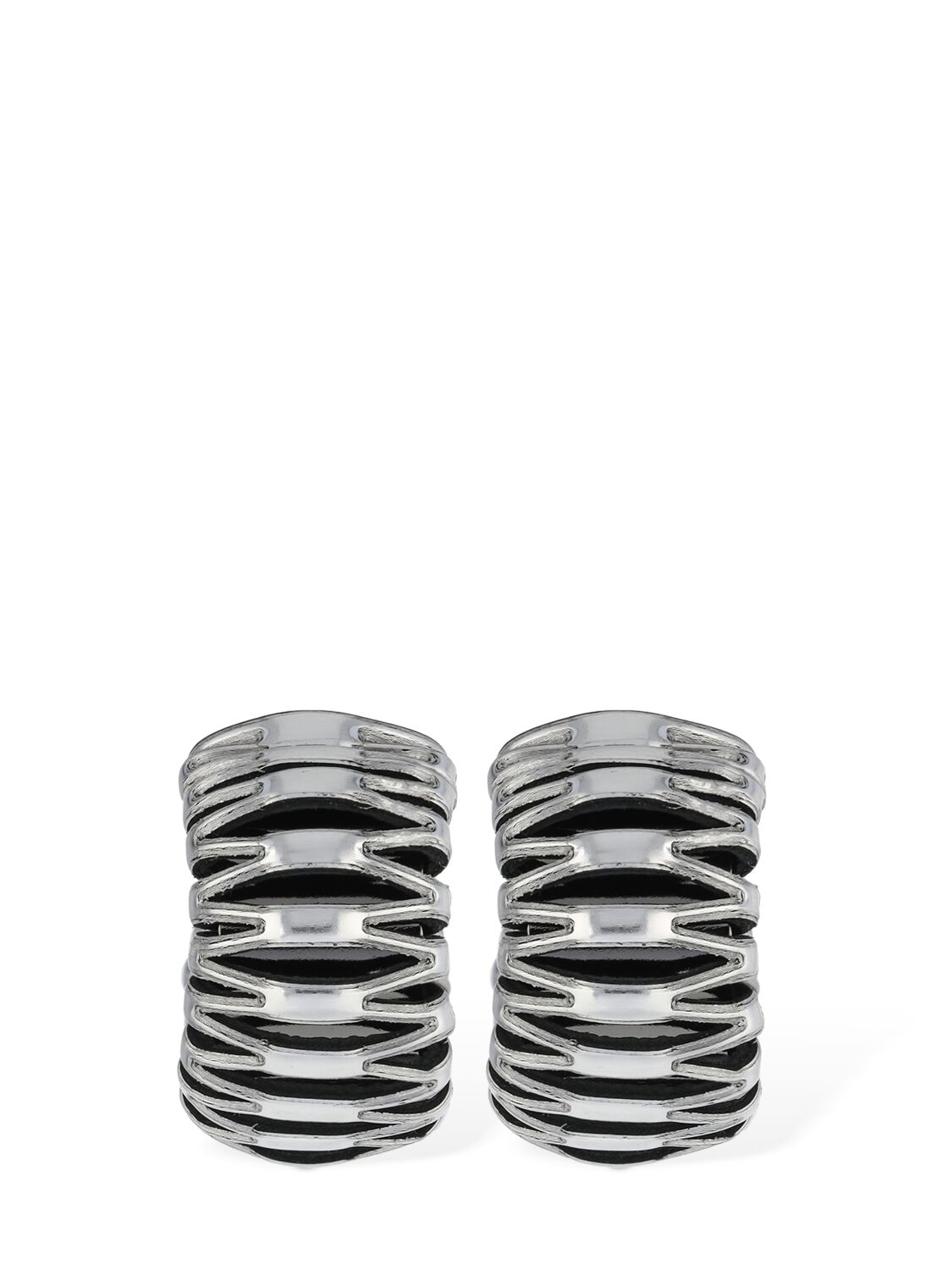 Shop So-le Studio Caterpillar Leather Hoop Earrings In Silver Foil