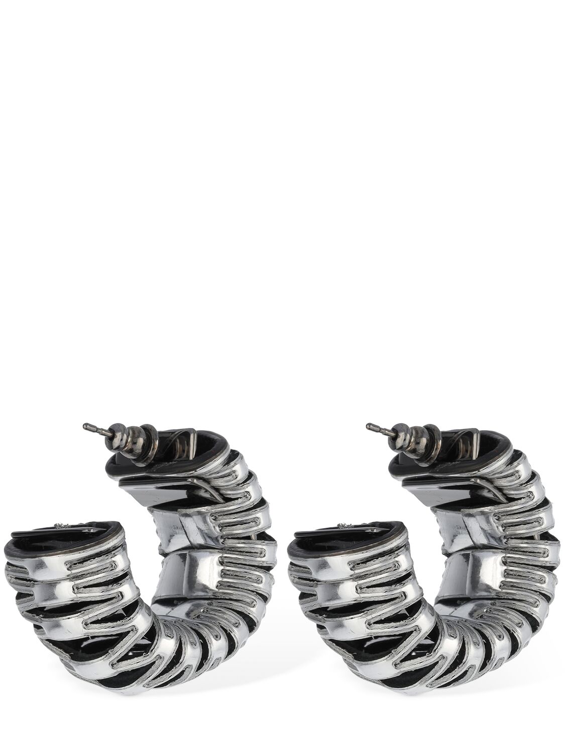 Shop So-le Studio Caterpillar Leather Hoop Earrings In Silver Foil