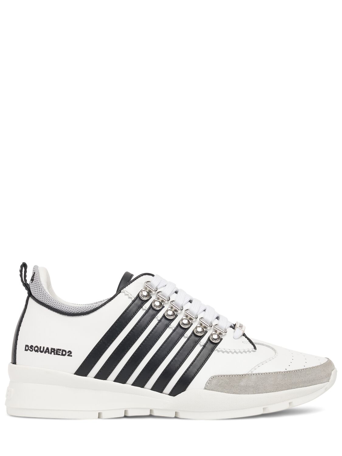 Dsquared2 Logo Leather Sneakers In White,black