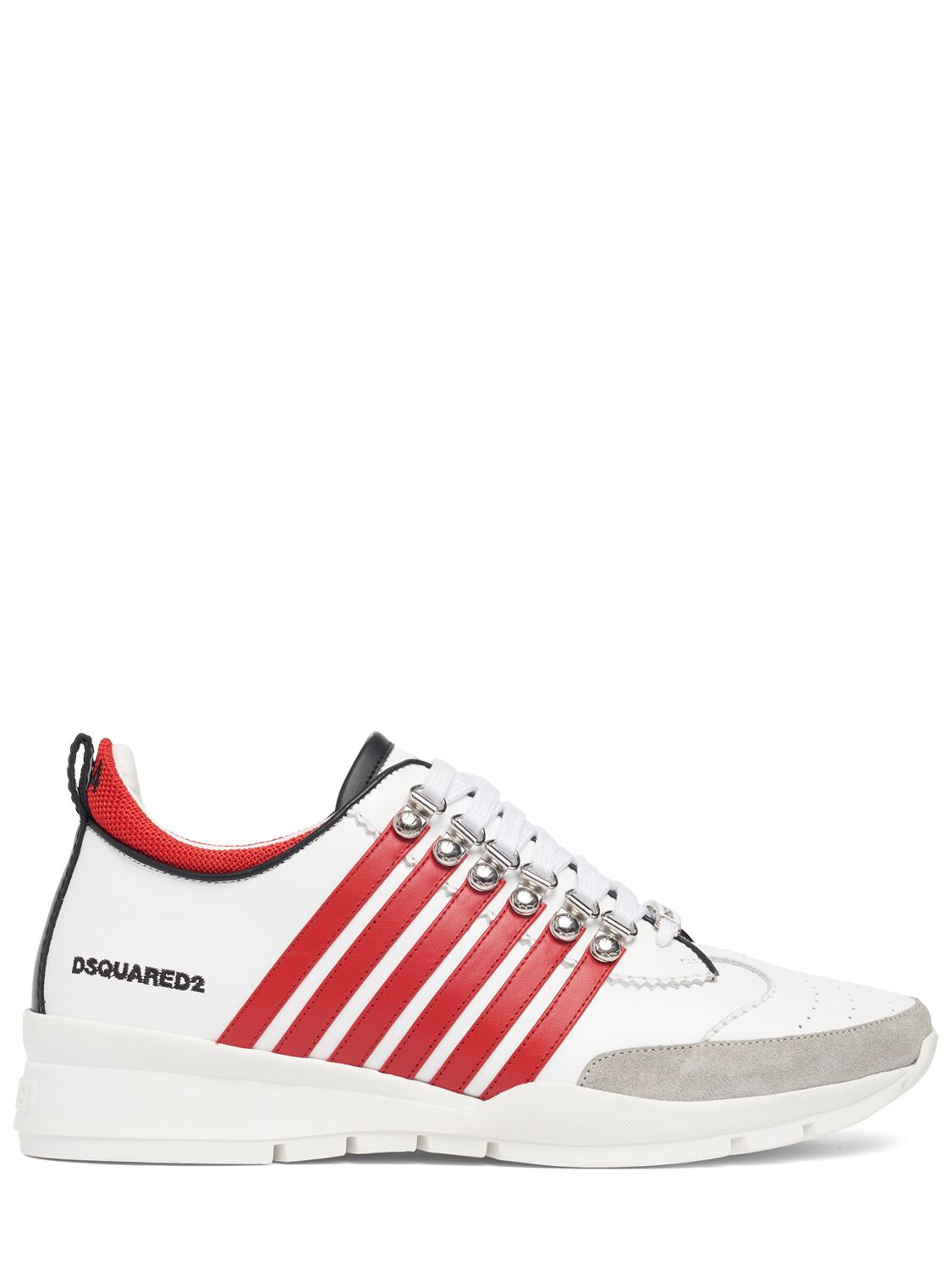 Dsquared2 Logo Leather Sneakers In White,red