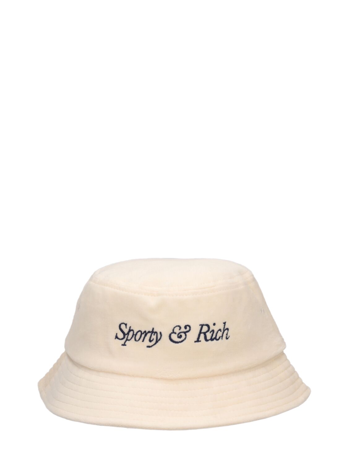 Sporty And Rich Italic Logo Embroidered Bucket Hat In Beige