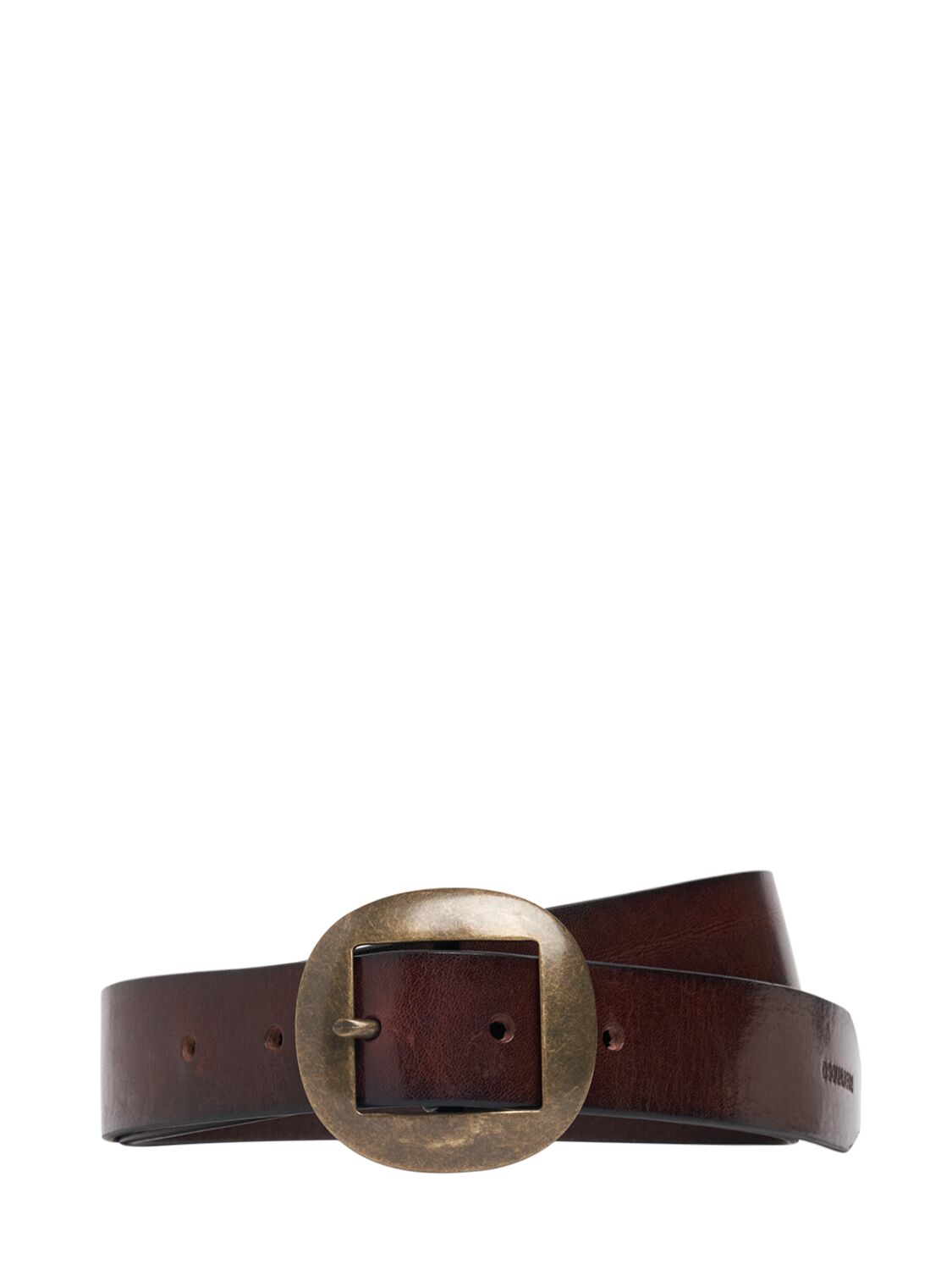 Dsquared2 Vintage Leather Buckle Belt In Brown,old Brass