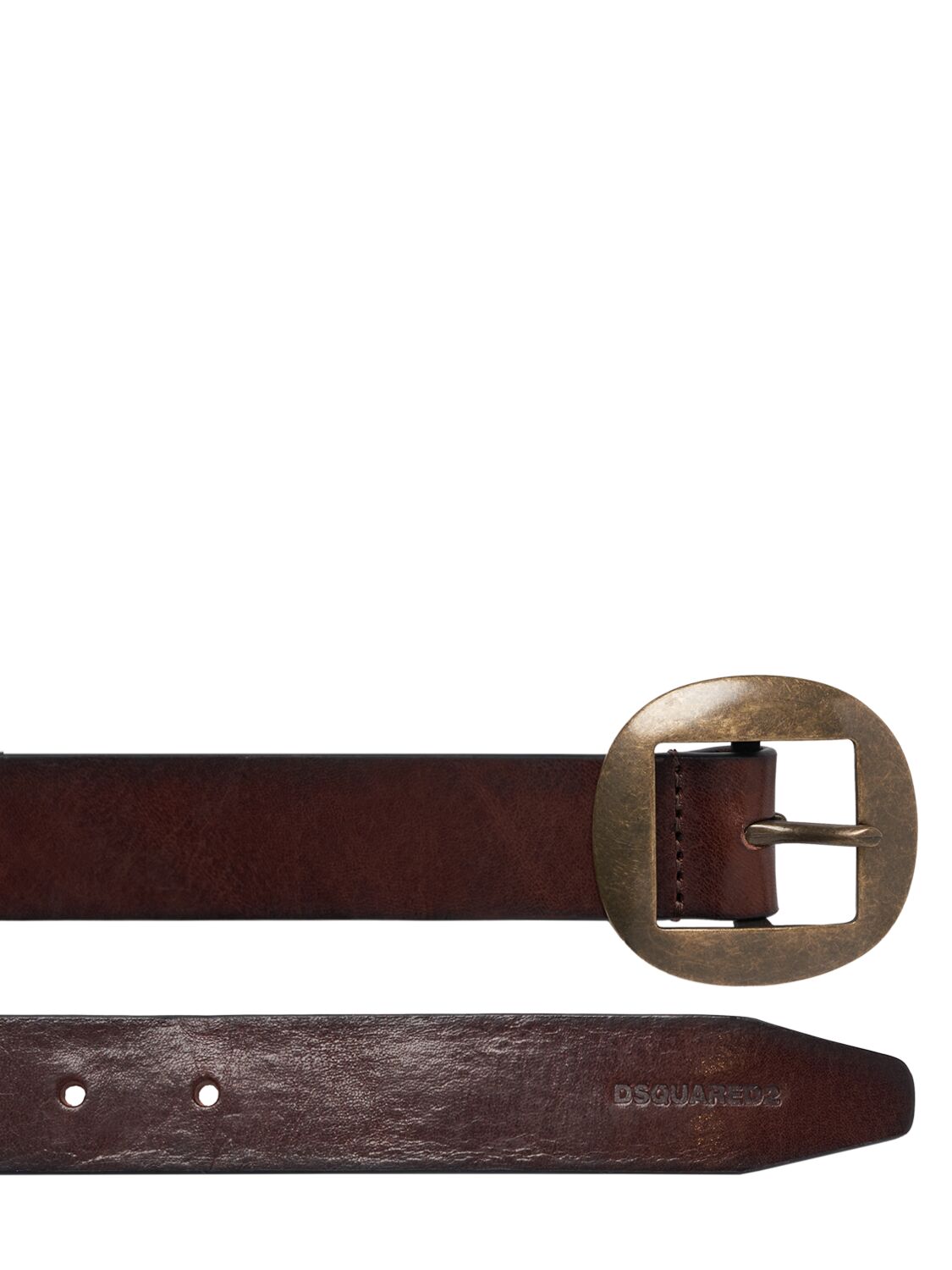 Shop Dsquared2 Vintage Leather Buckle Belt In Brown,old Brass