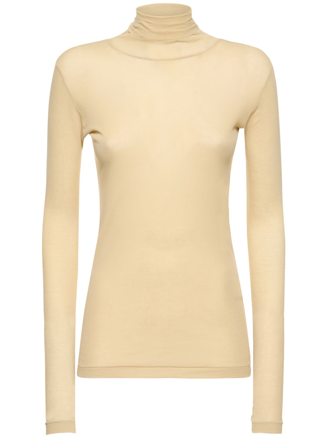 High Gauge Sheer Rib Turtleneck Top In Neutral