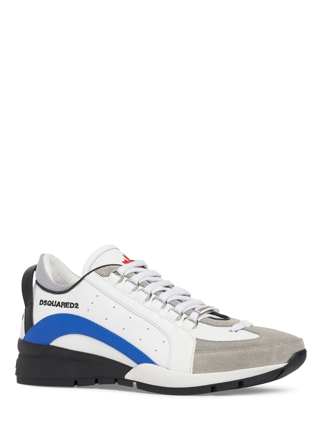 Shop Dsquared2 Logo Leather Sneakers In White,blue