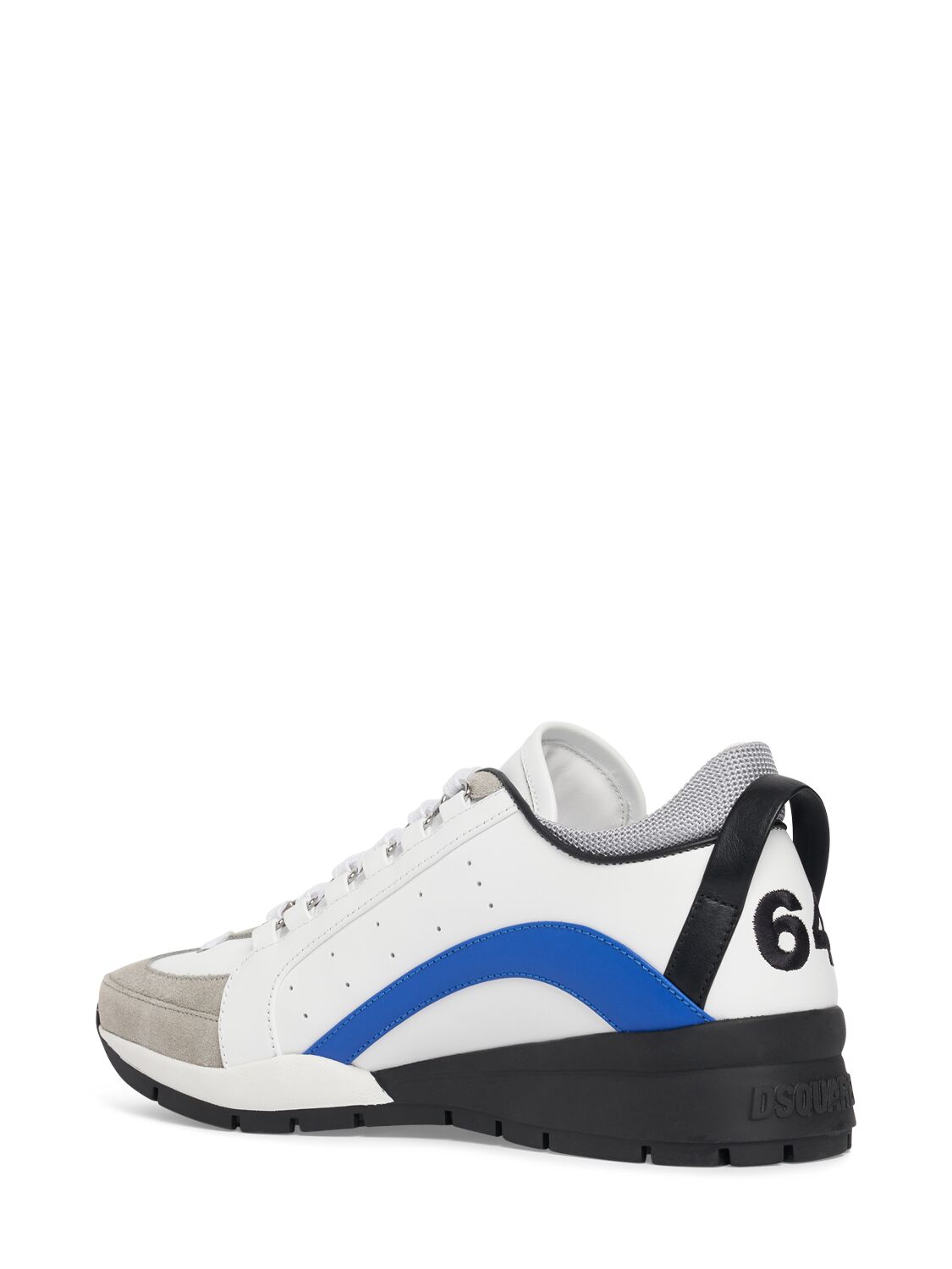 Shop Dsquared2 Logo Leather Sneakers In White,blue