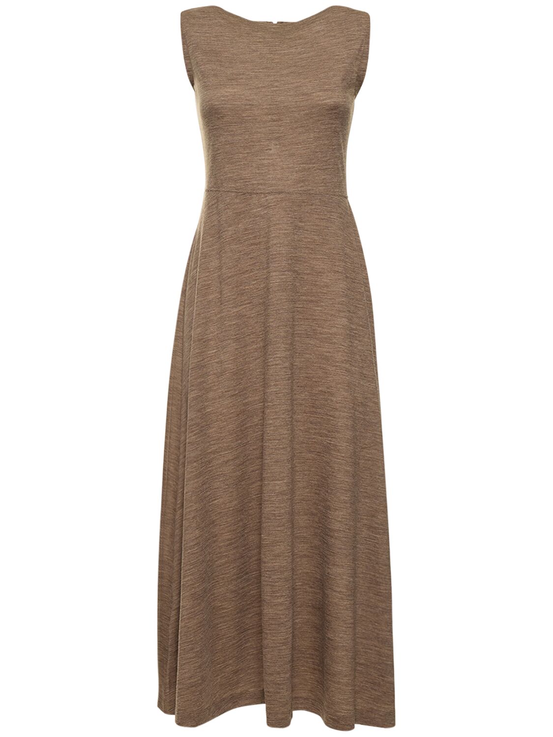 Shop Totême Jersey Boat Neck Wool Midi Dress In Brown