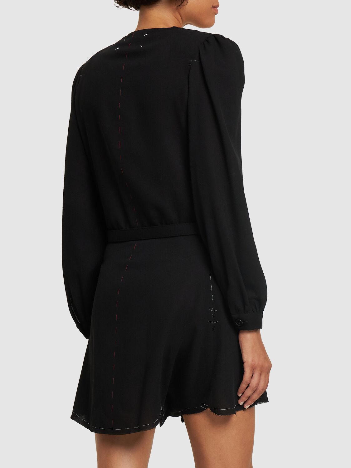 Shop Maison Margiela Belted Wool Crepe Playsuit W/ Collar In Black