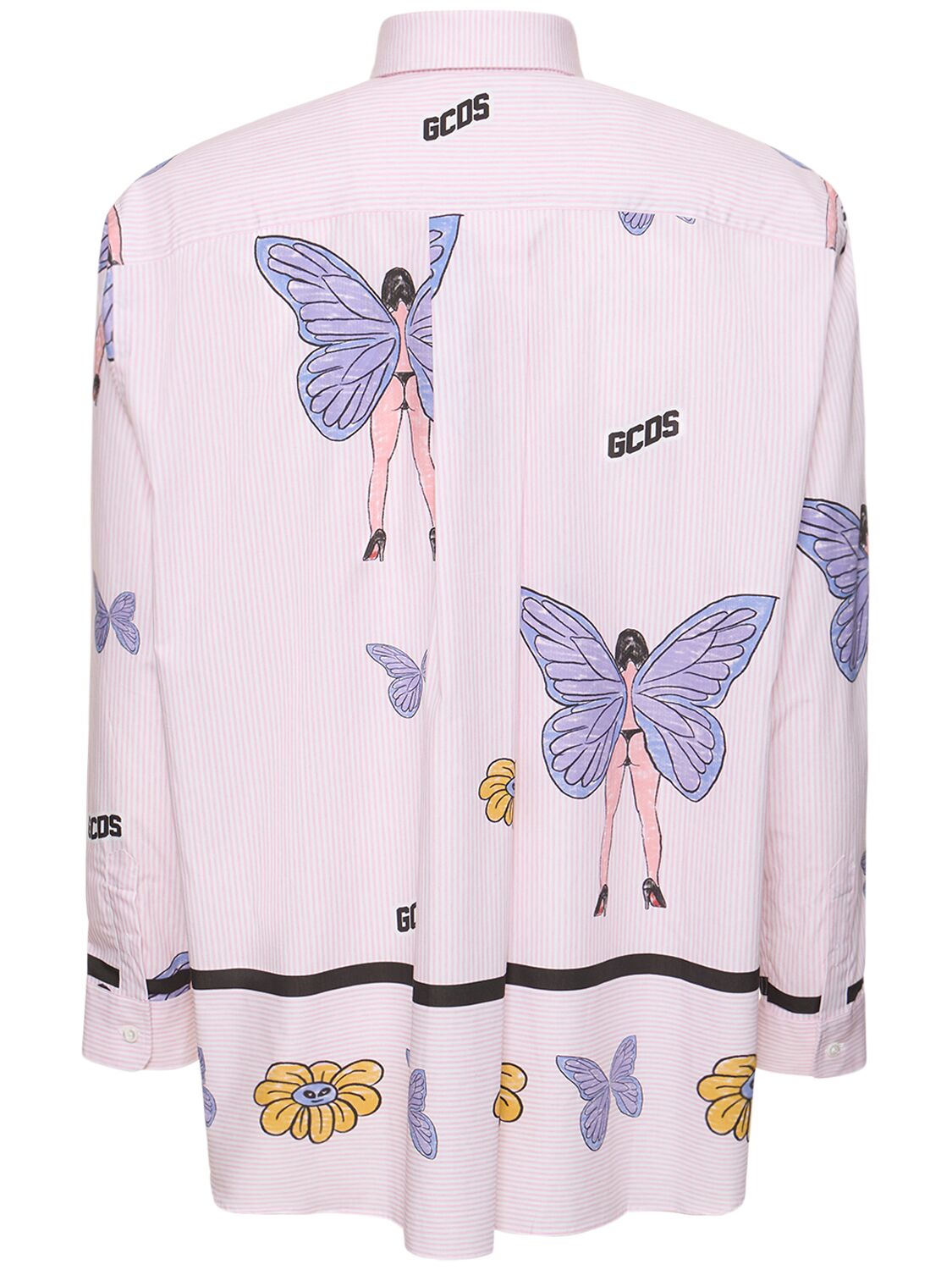 Shop Gcds Butterfly Logo Cotton Poplin Shirt In Pink