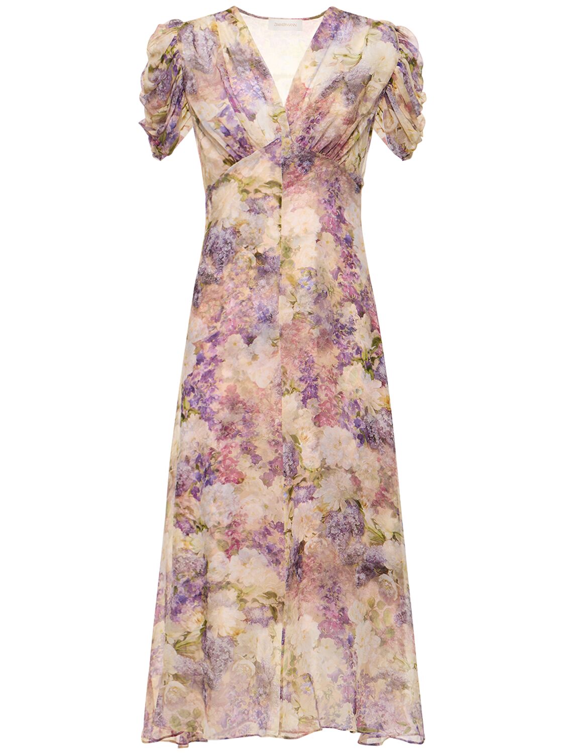 Lyrical Printed Silk Midi Dress – WOMEN > CLOTHING > DRESSES