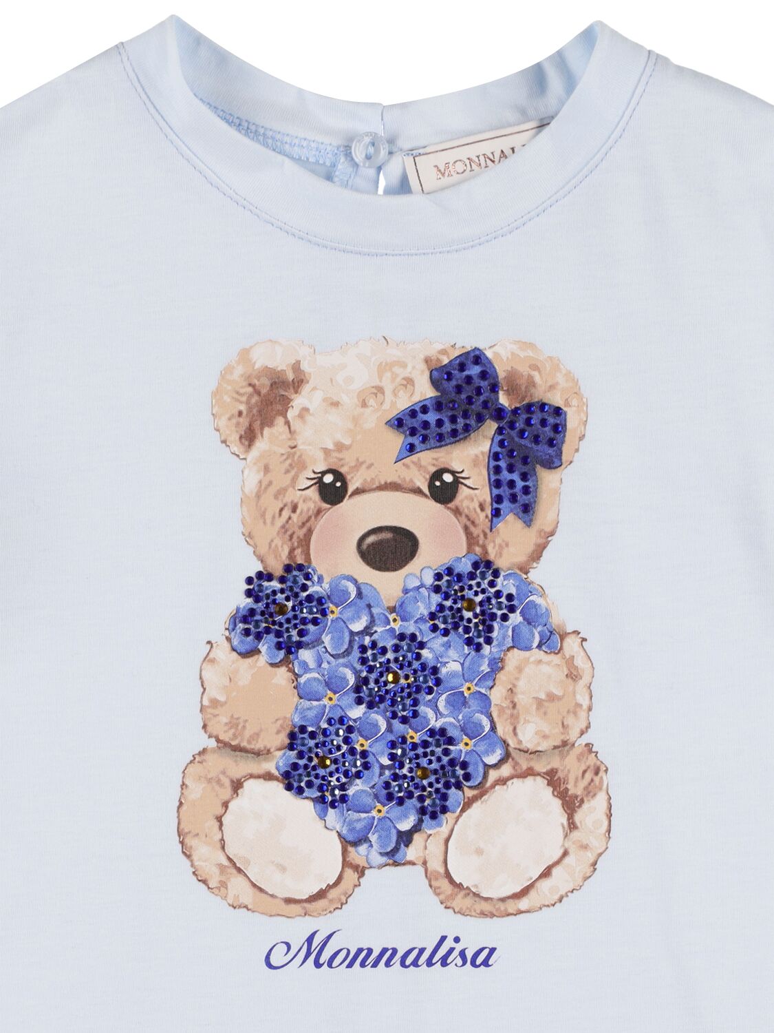Shop Monnalisa Bear Print Cotton Jersey T-shirt In Light Blue