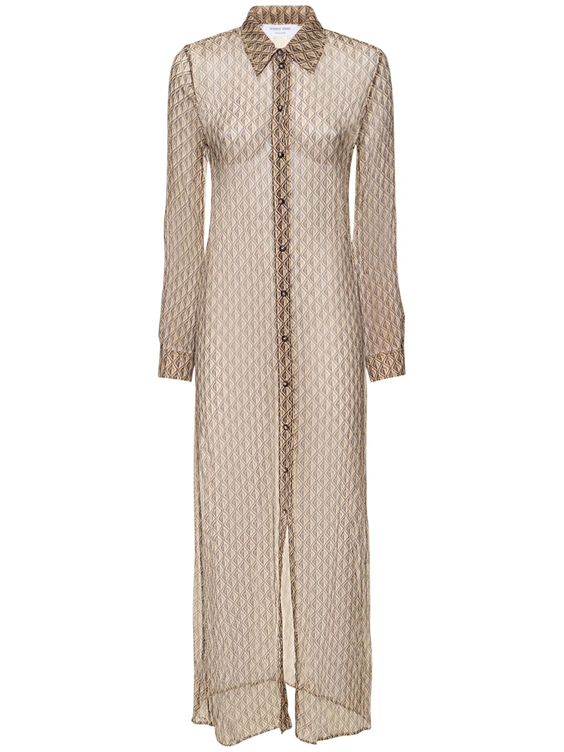 Marine Serre Moon Diamant Silk Crepon Button Up Dress Clothing In Light Brown