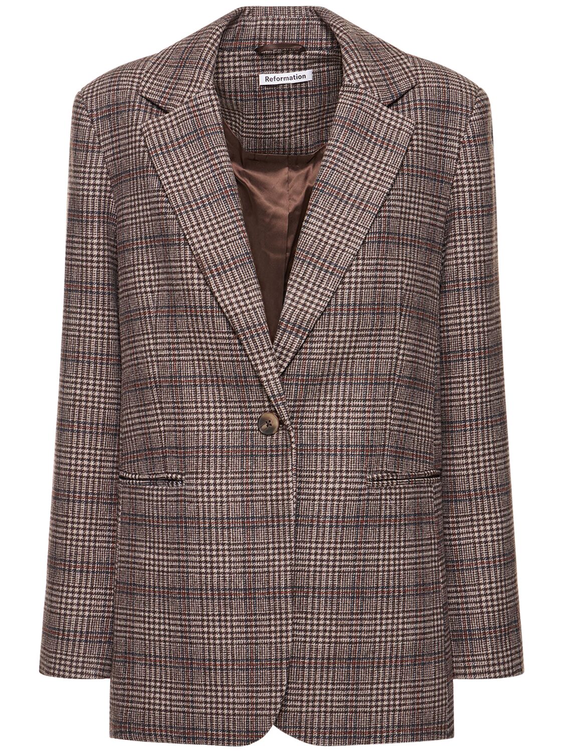 Shop Reformation The Classic Relaxed Wool Blend Blazer In Brown,multi