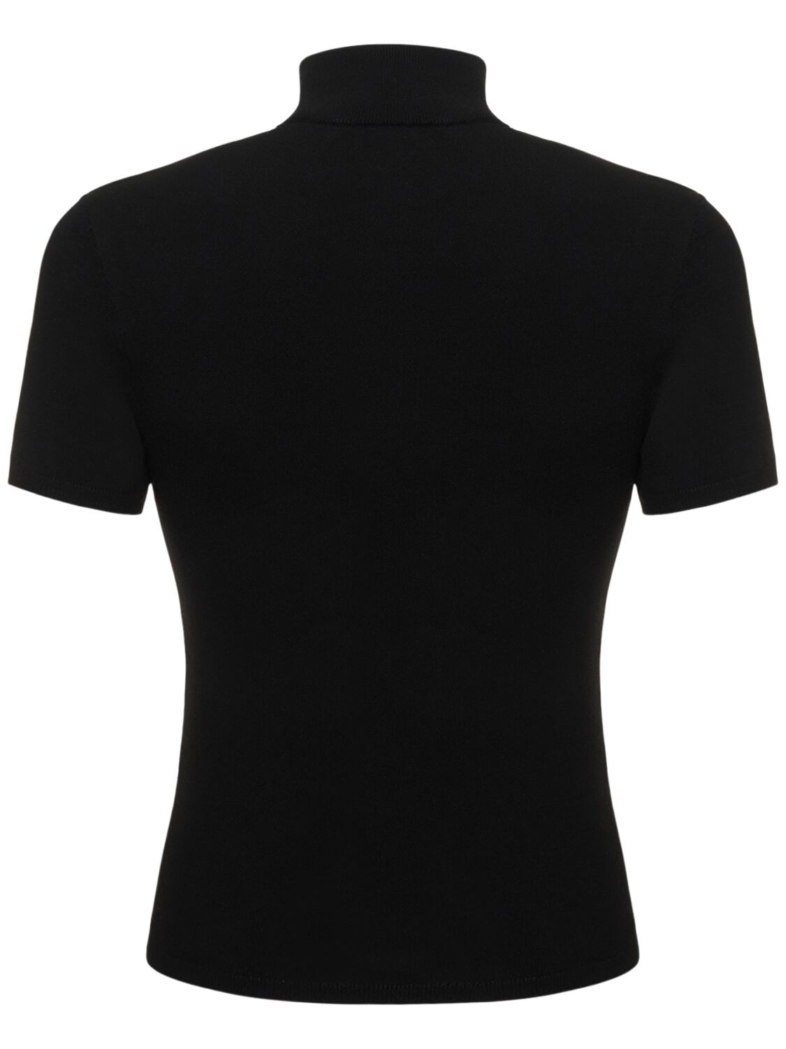 Shop Courrèges Knit Viscose Blend Short Sleeve Sweater In Black