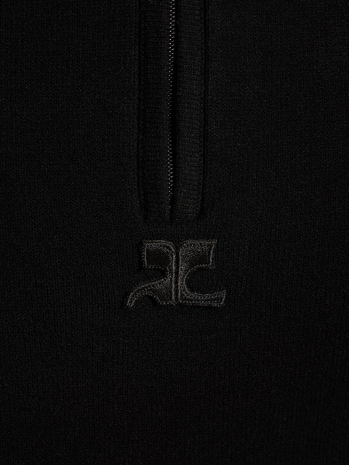 Shop Courrèges Knit Viscose Blend Short Sleeve Sweater In Black