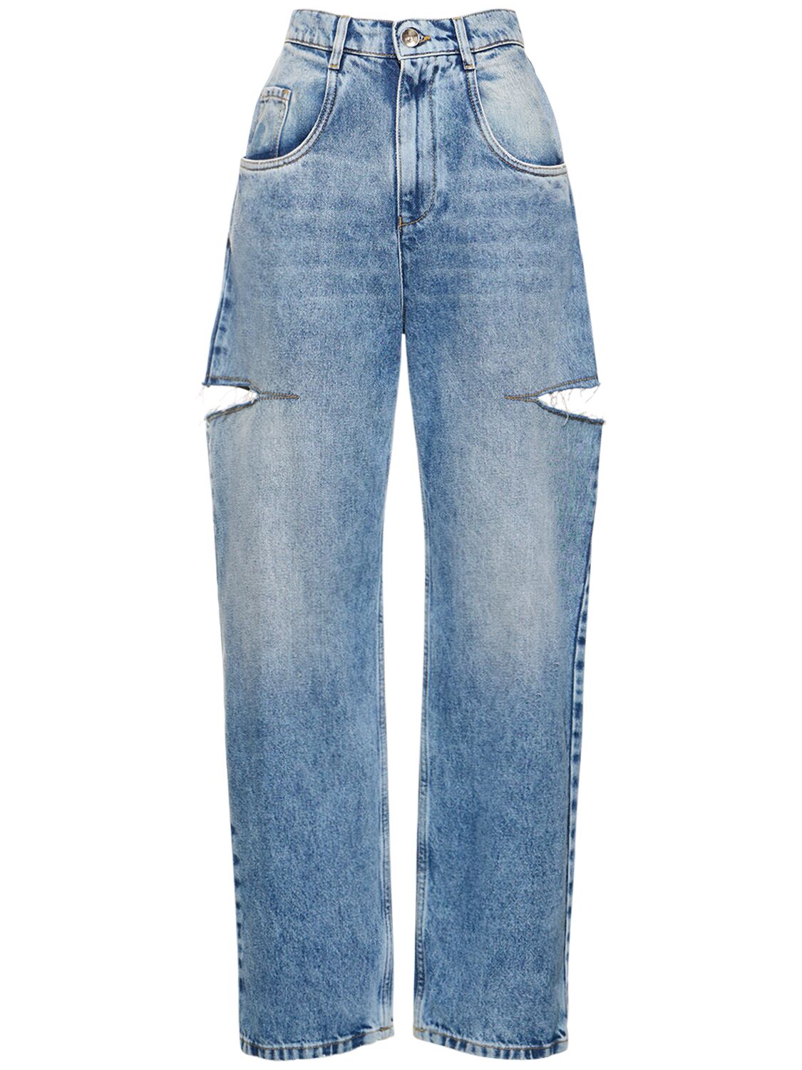 High Rise Denim Straight Jeans W/ Cuts – WOMEN > CLOTHING > JEANS