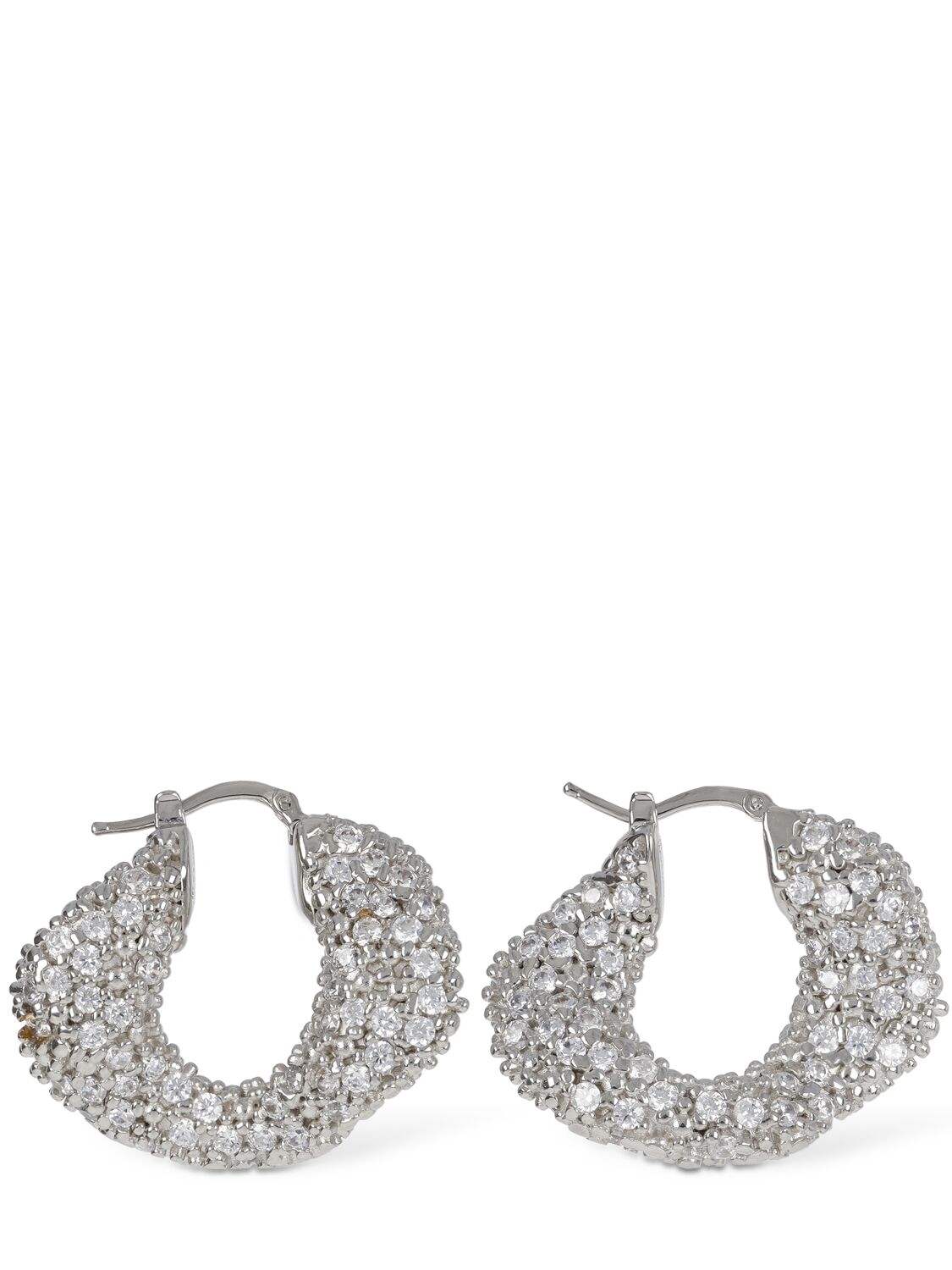 Shop Jil Sander Waved Crystal Hoop Earrings In Silver