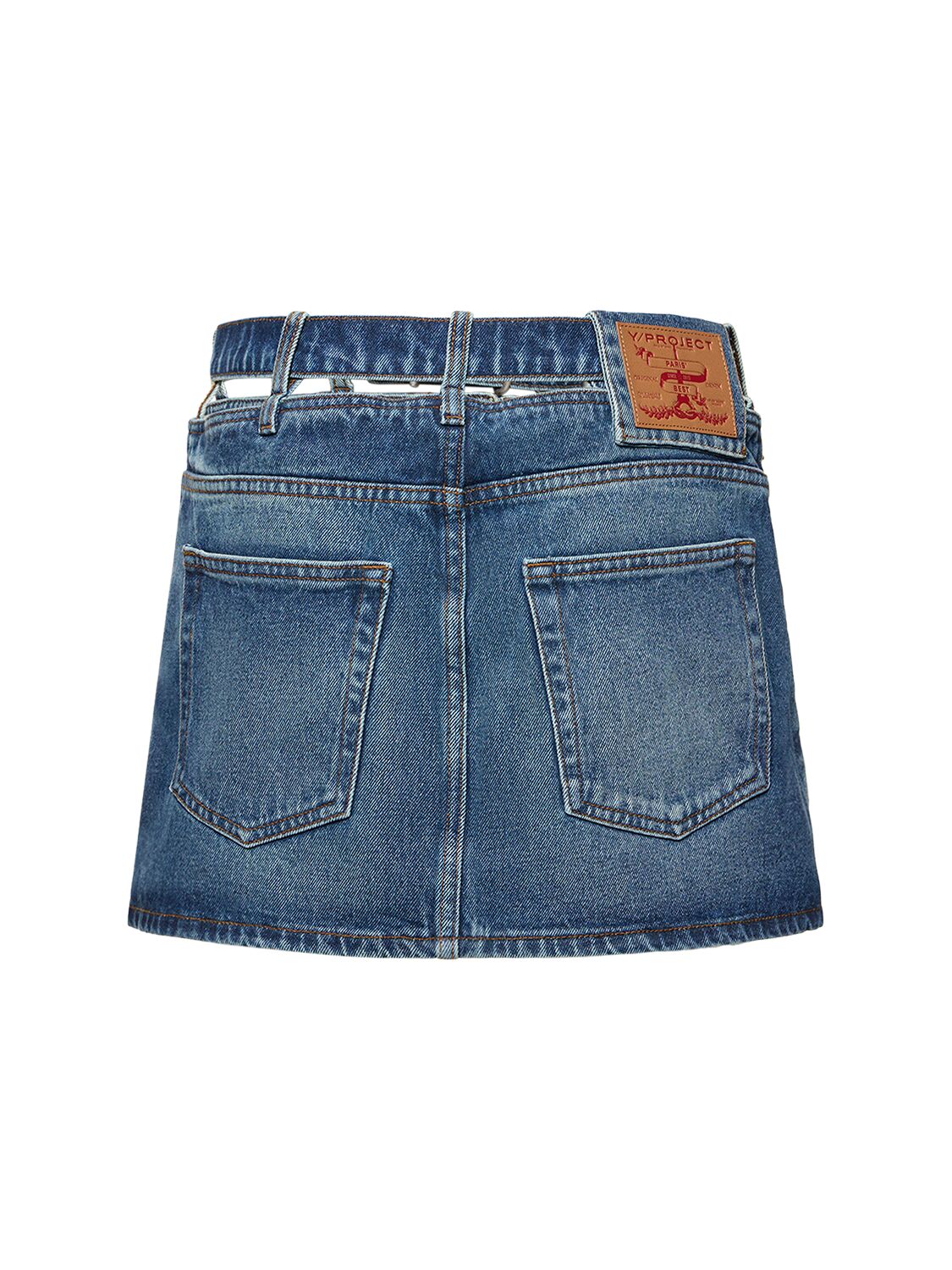 Shop Y/project Denim Mini Skirt W/ Logo Belt In Blue