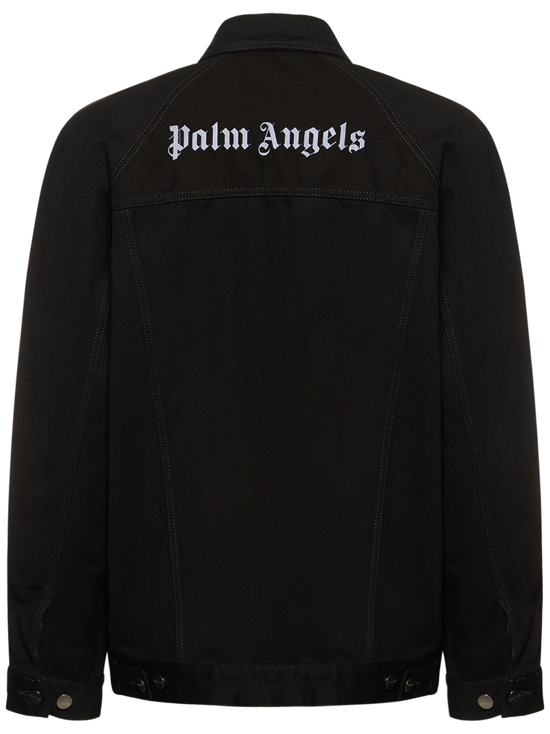 Shop Palm Angels Logo Cotton Denim Jacket In Black