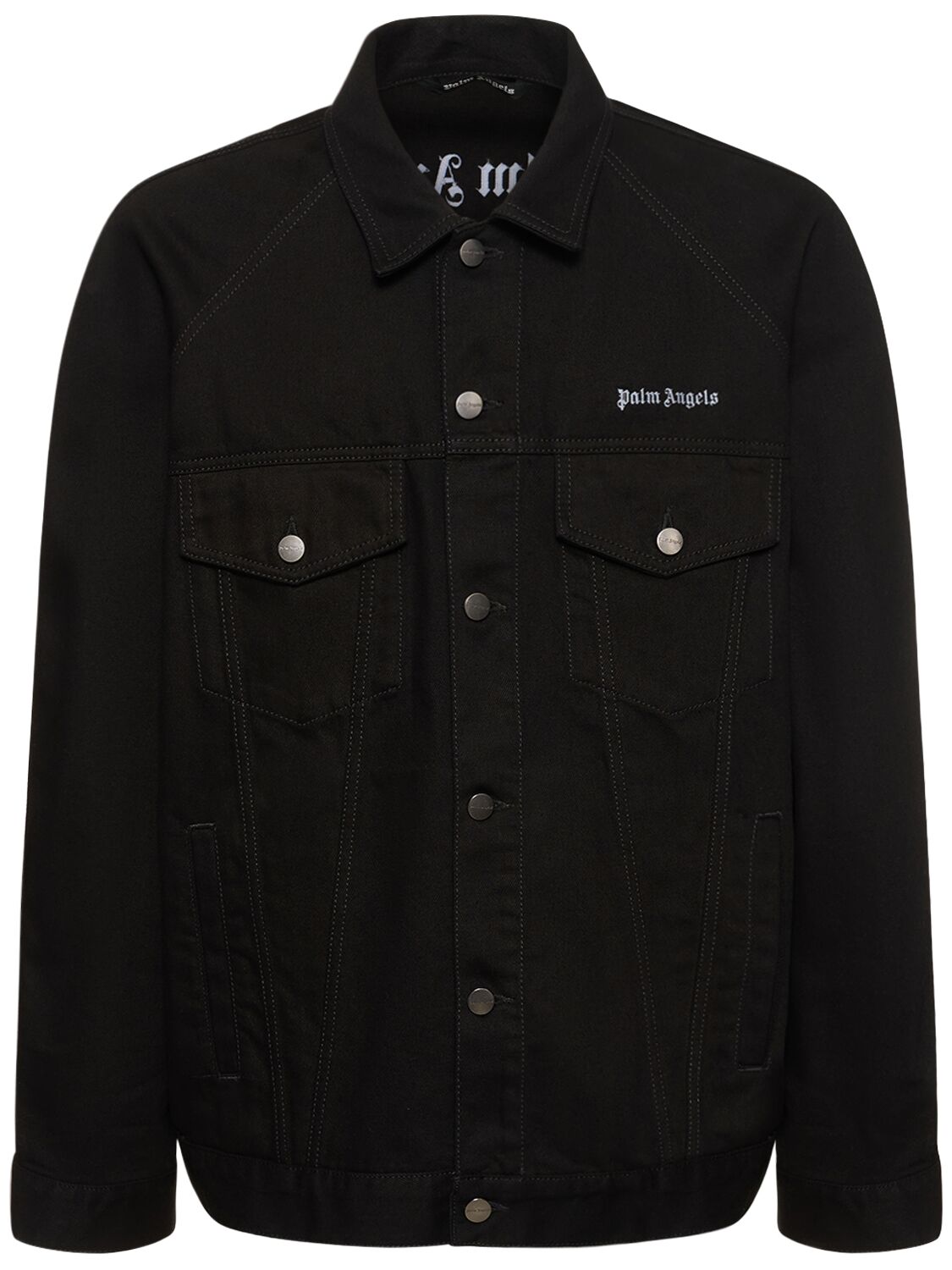 Shop Palm Angels Logo Cotton Denim Jacket In Black