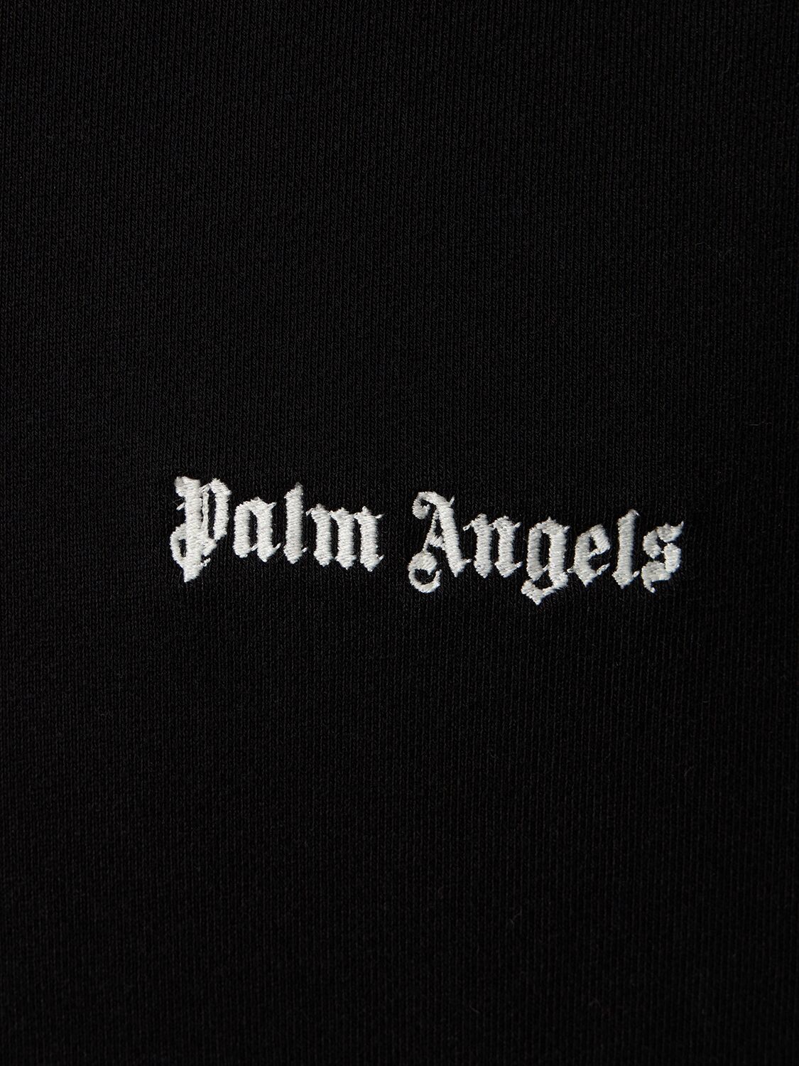 Shop Palm Angels Logo Embroidered Cotton Hoodie In Black
