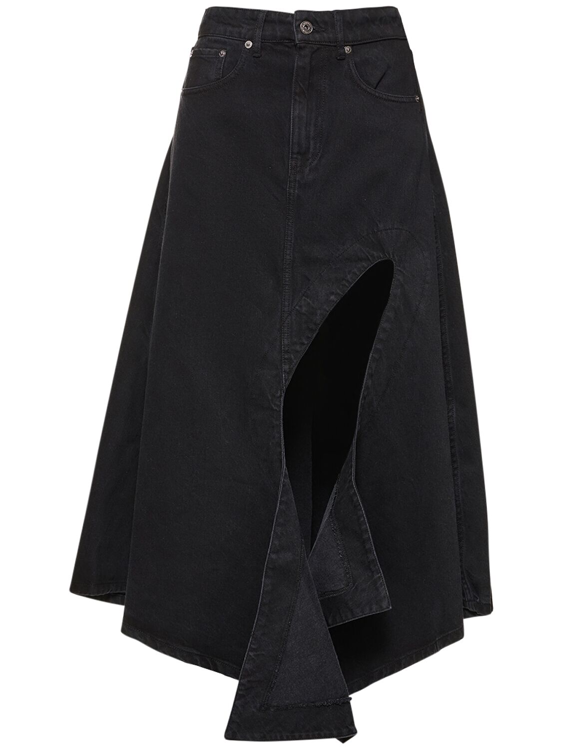 Y/PROJECT ASYMMETRIC HIGH RISE DENIM MIDI SKIRT