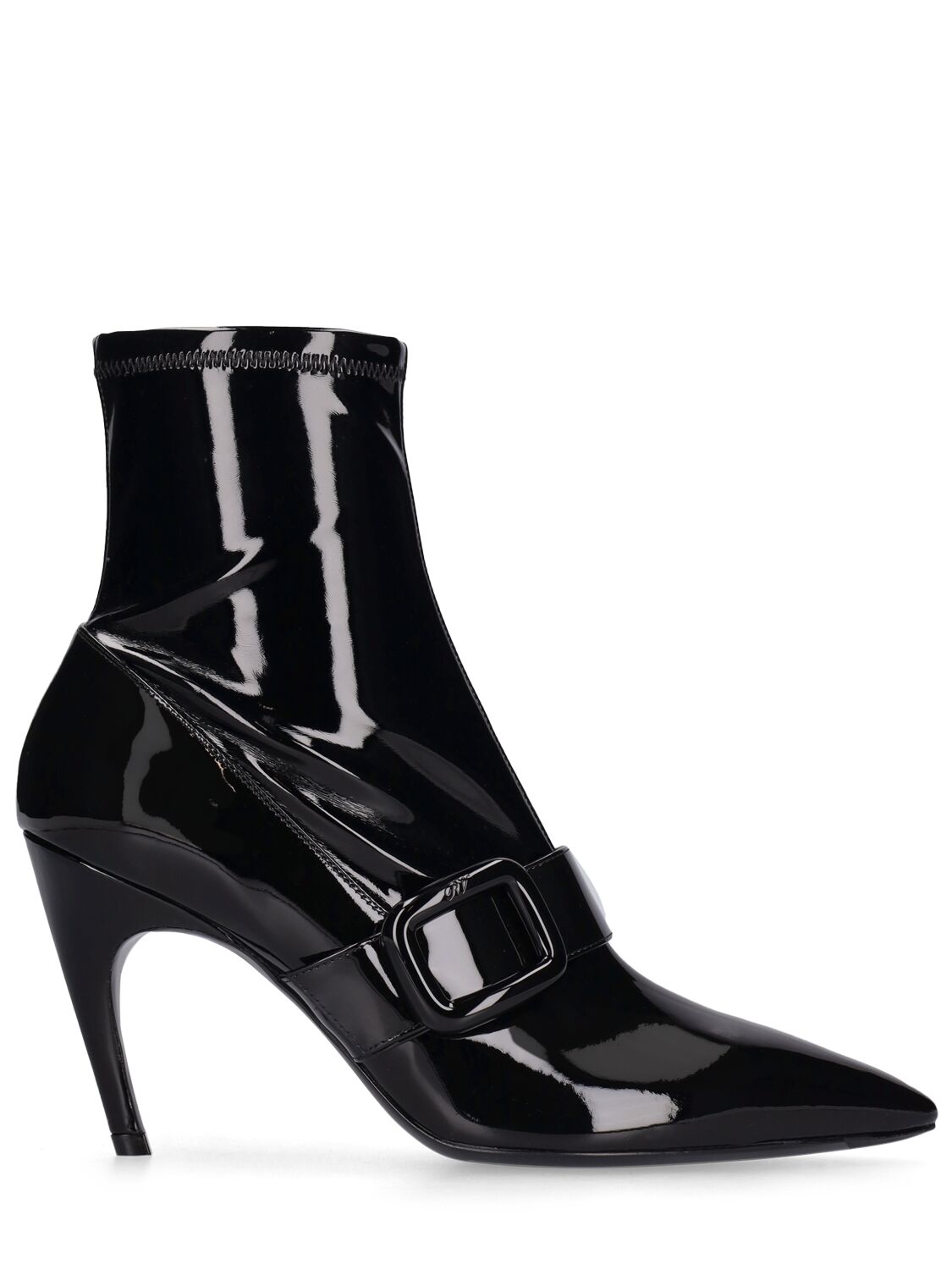 Shop Roger Vivier 85mm Choc Patent Leather Ankle Boots In Black