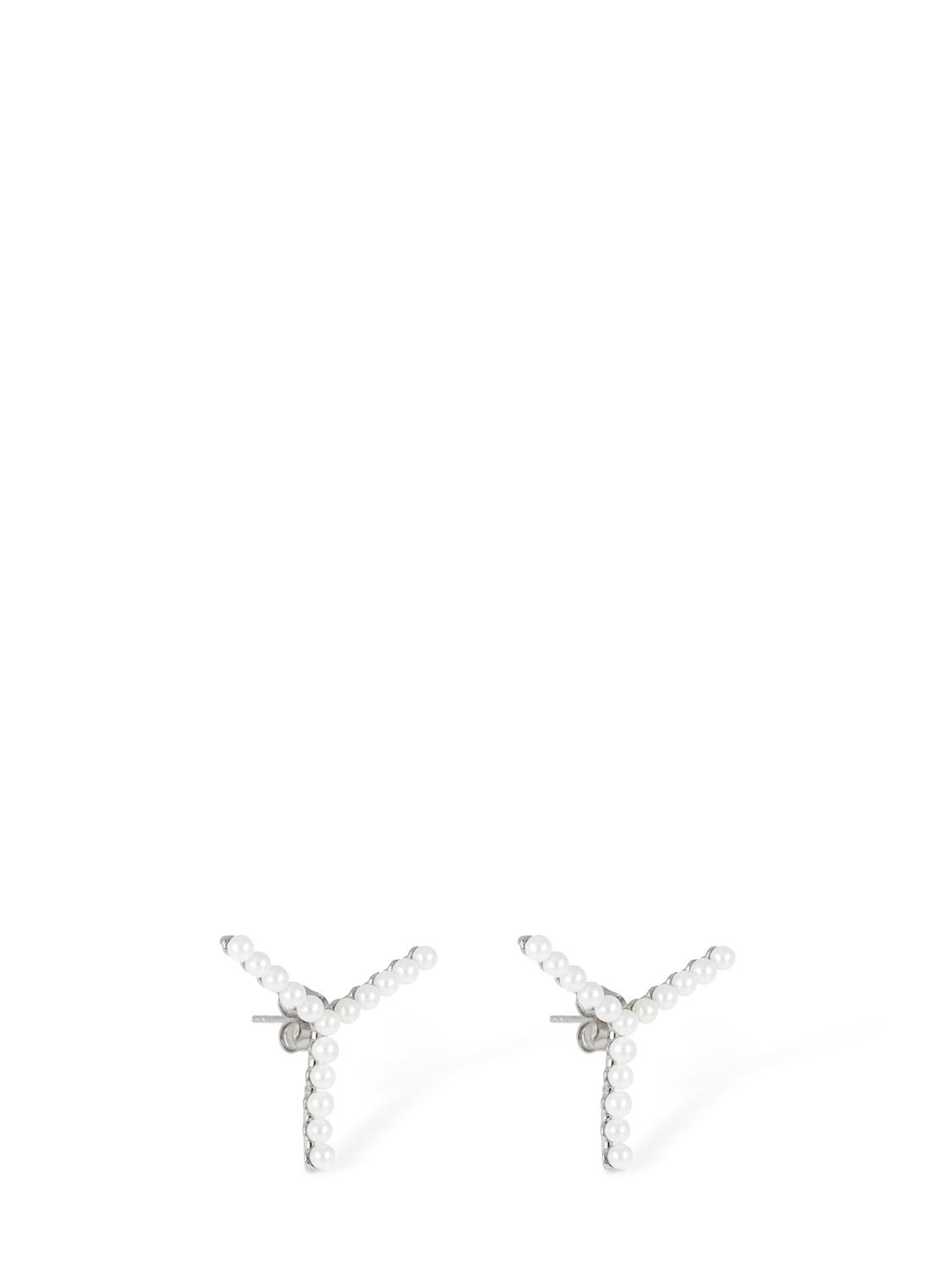 Shop Y/project Mini Y Faux Pearl Stud Earrings In Silver,white