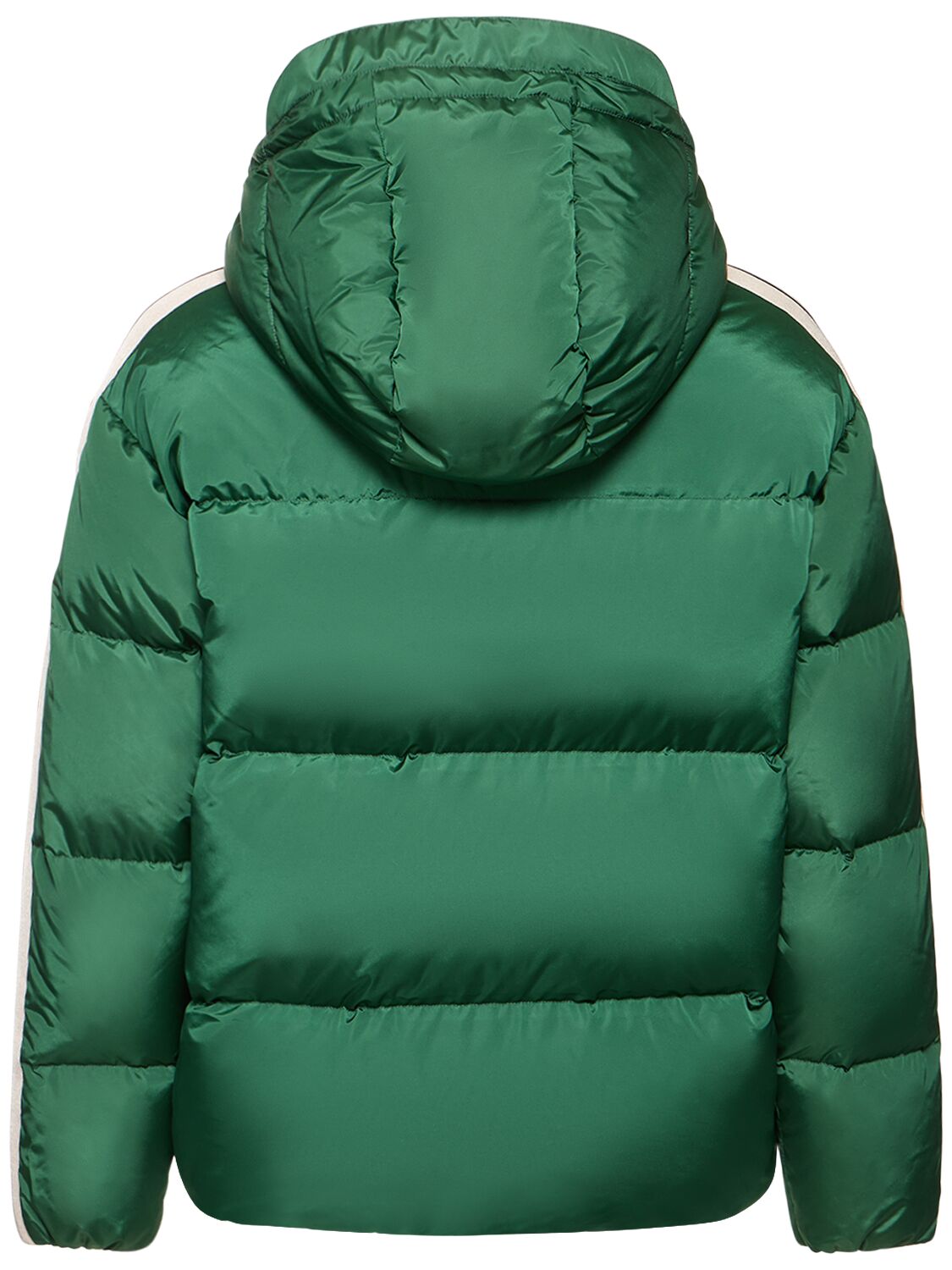 Shop Palm Angels Hooded Nylon Down Track Jacket In Forest Green