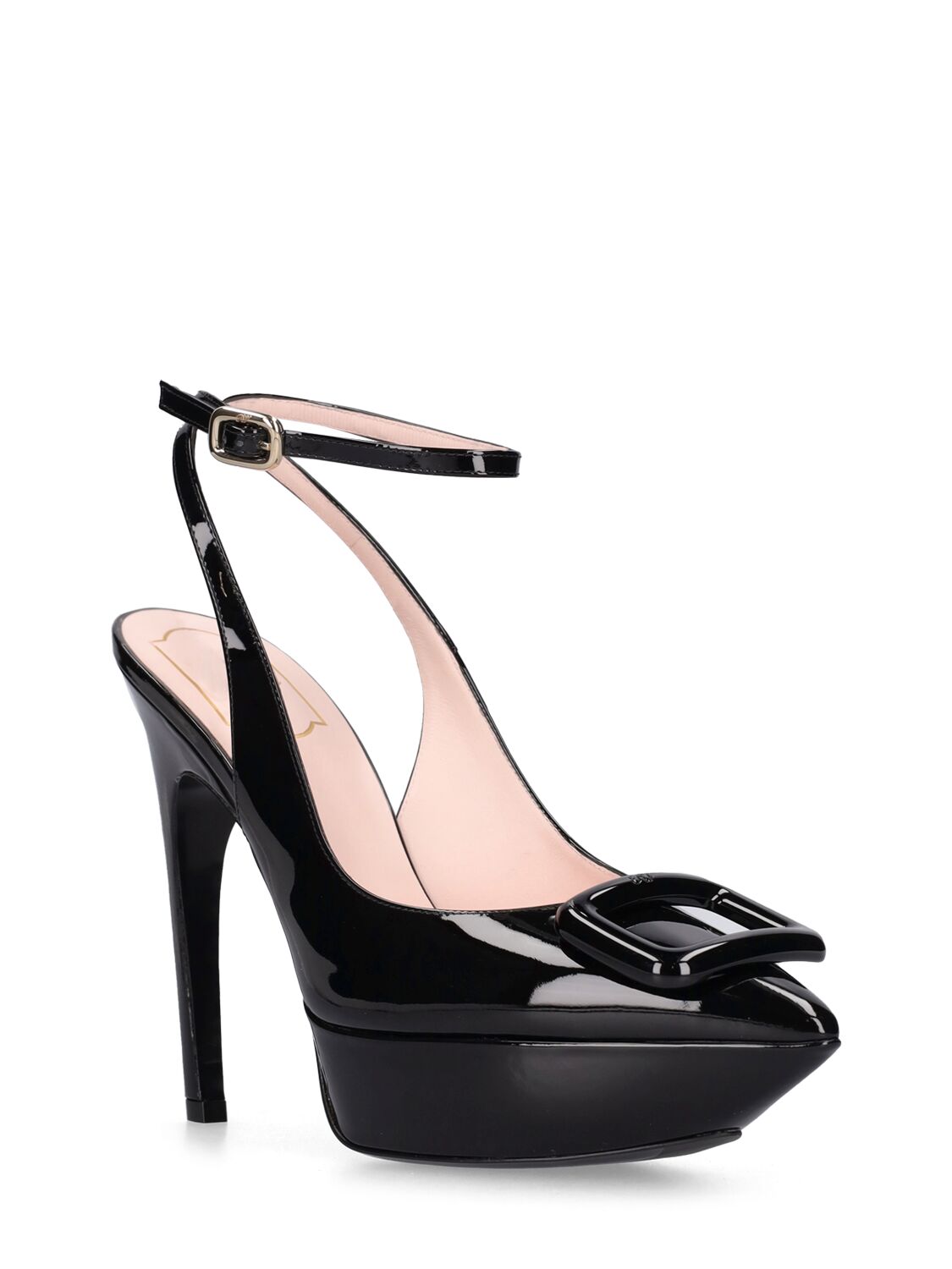 Shop Roger Vivier 125mm Choc Patent Leather Slingbacks In Black