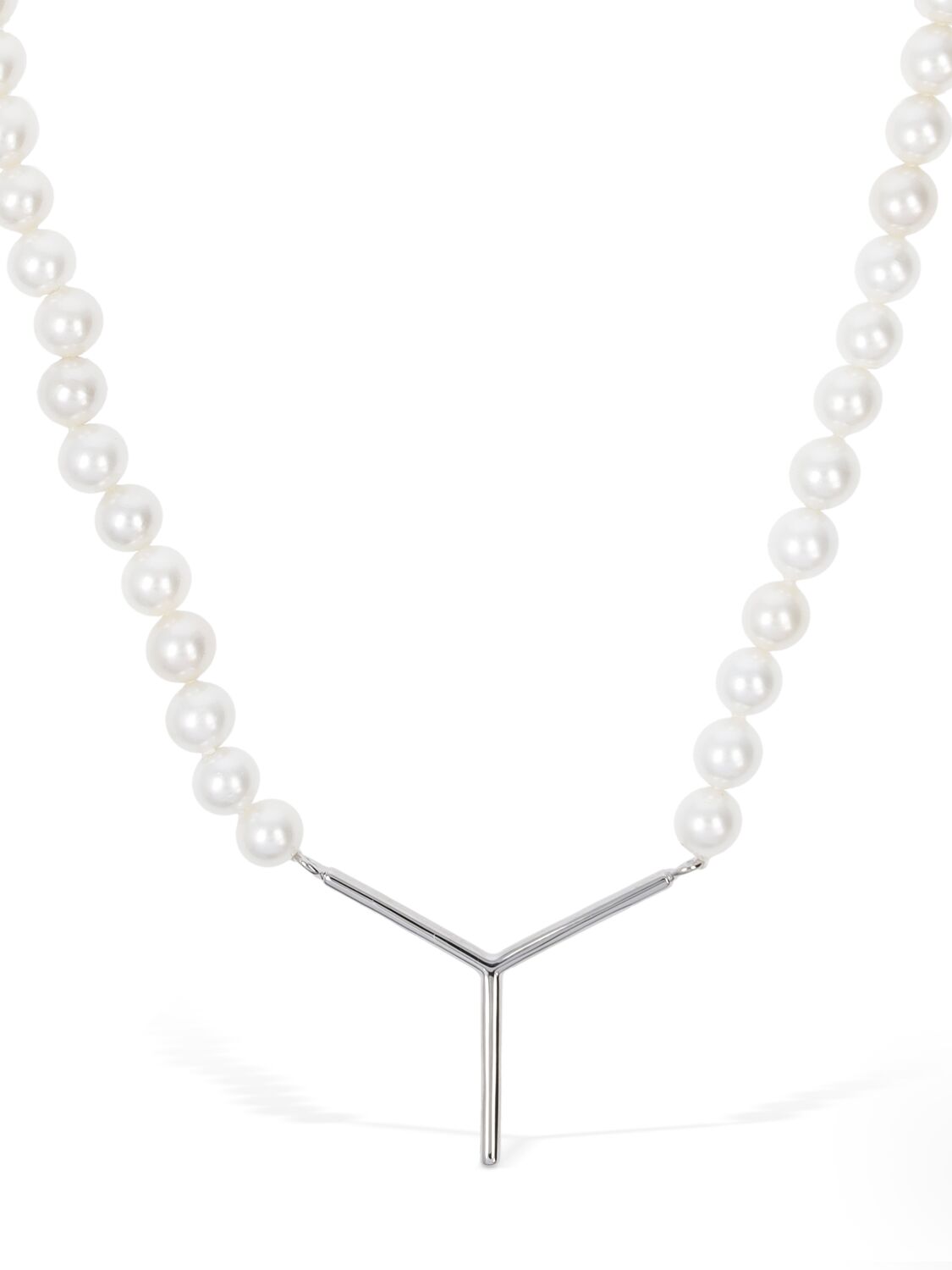 Shop Y/project Mini Y Faux Pearl Collar Necklace In Silver,white