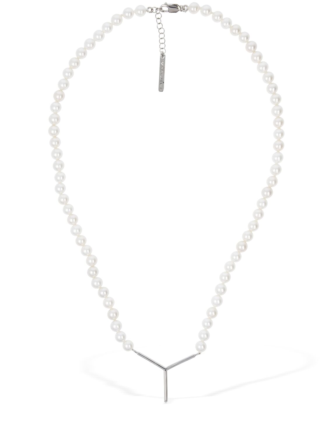 Shop Y/project Mini Y Faux Pearl Collar Necklace In Silver,white